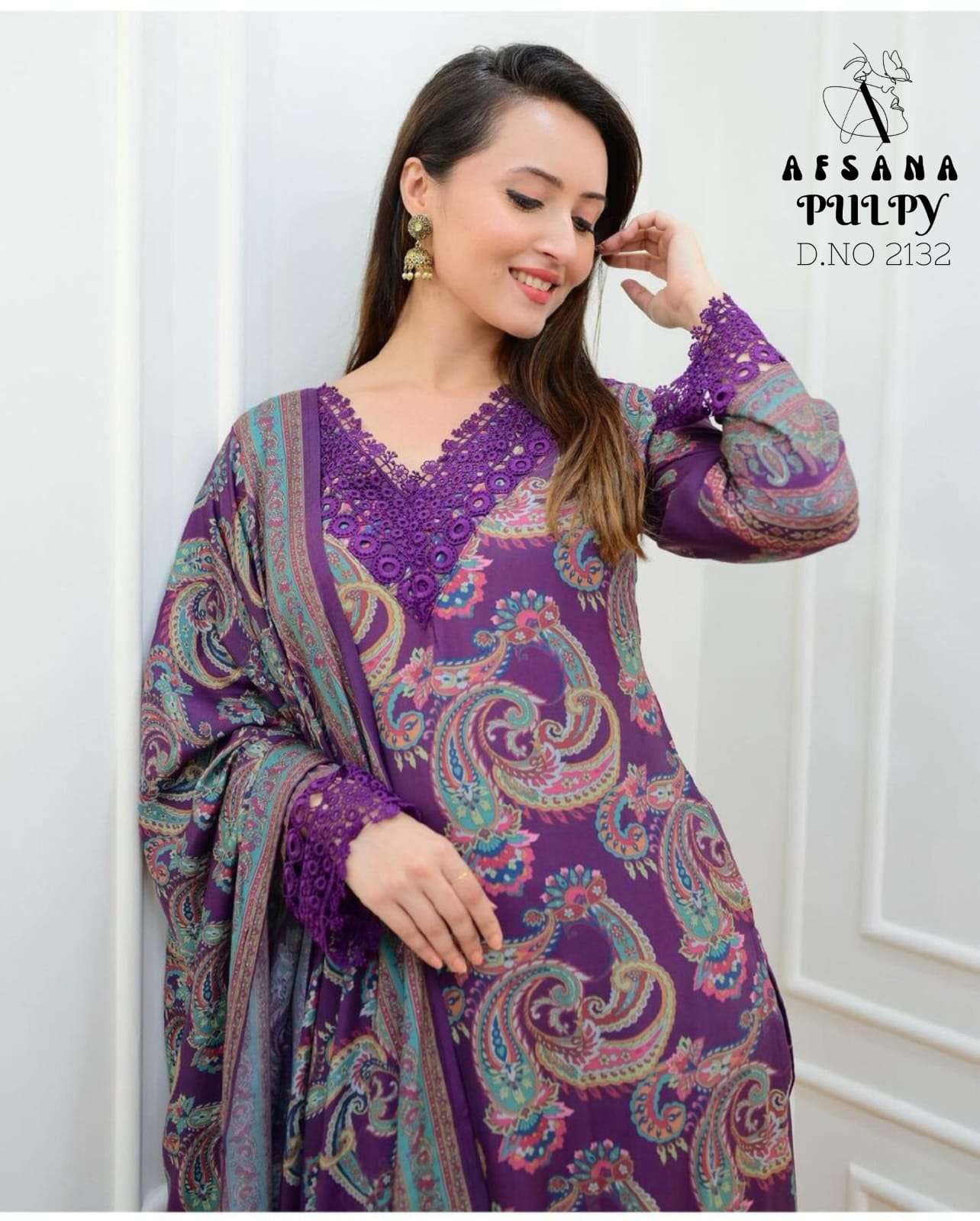 afsana pulpy  d no 2132 muslin decent look top bottom with dupatta size set