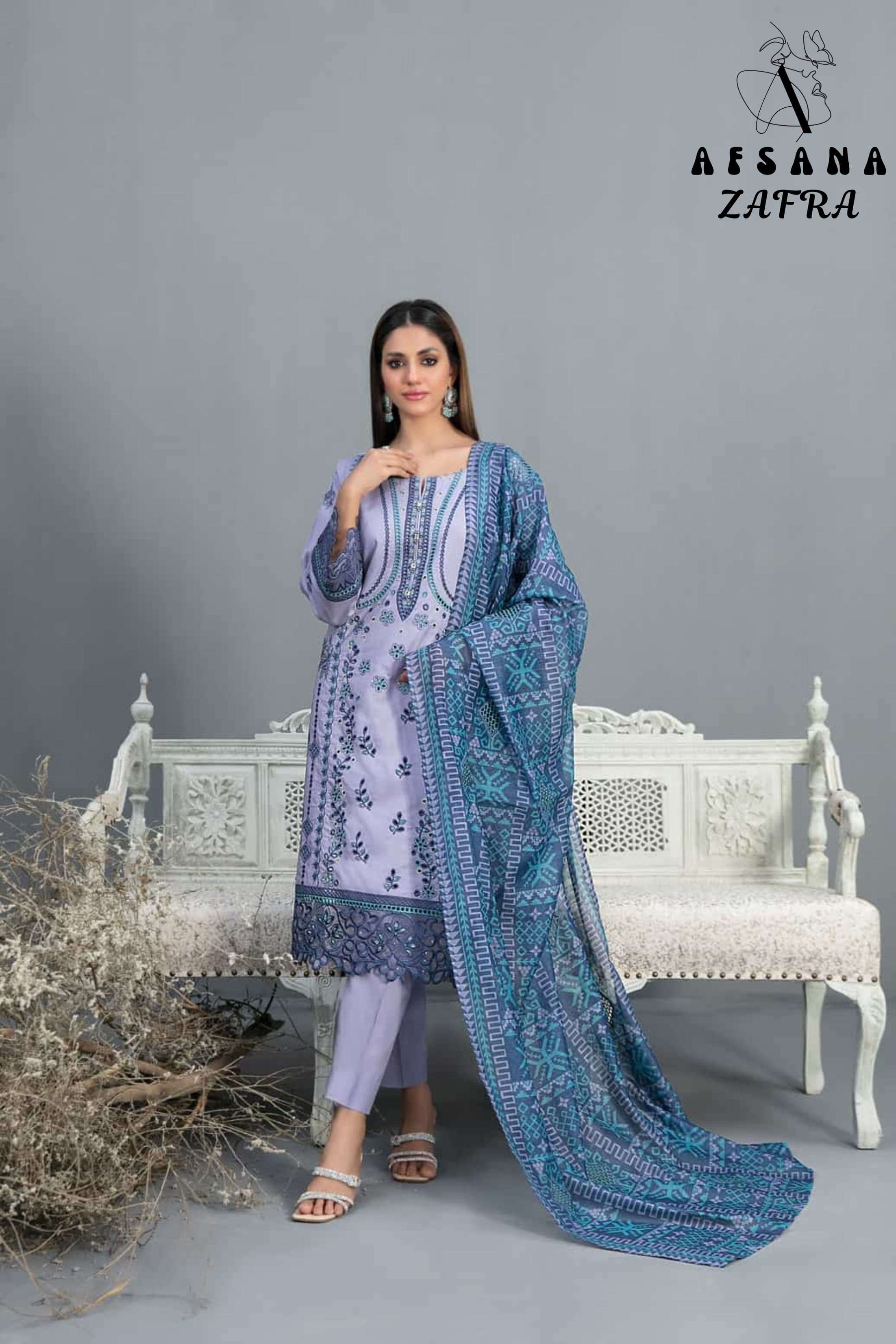 afsana zafra roman silk look top bottom with dupatta size set