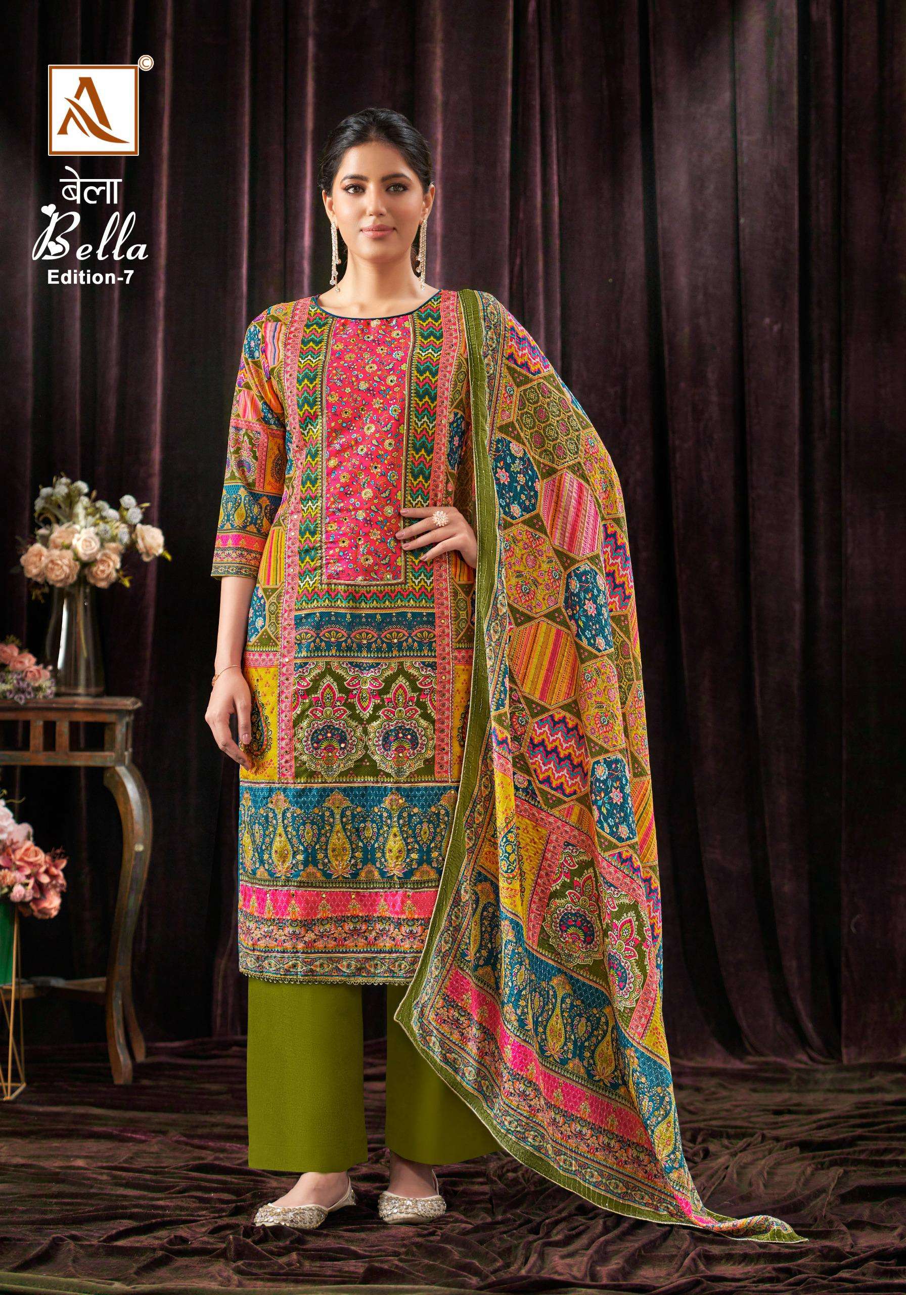 alok suit  bella 7 muslin exclusive print salwar suit catalog