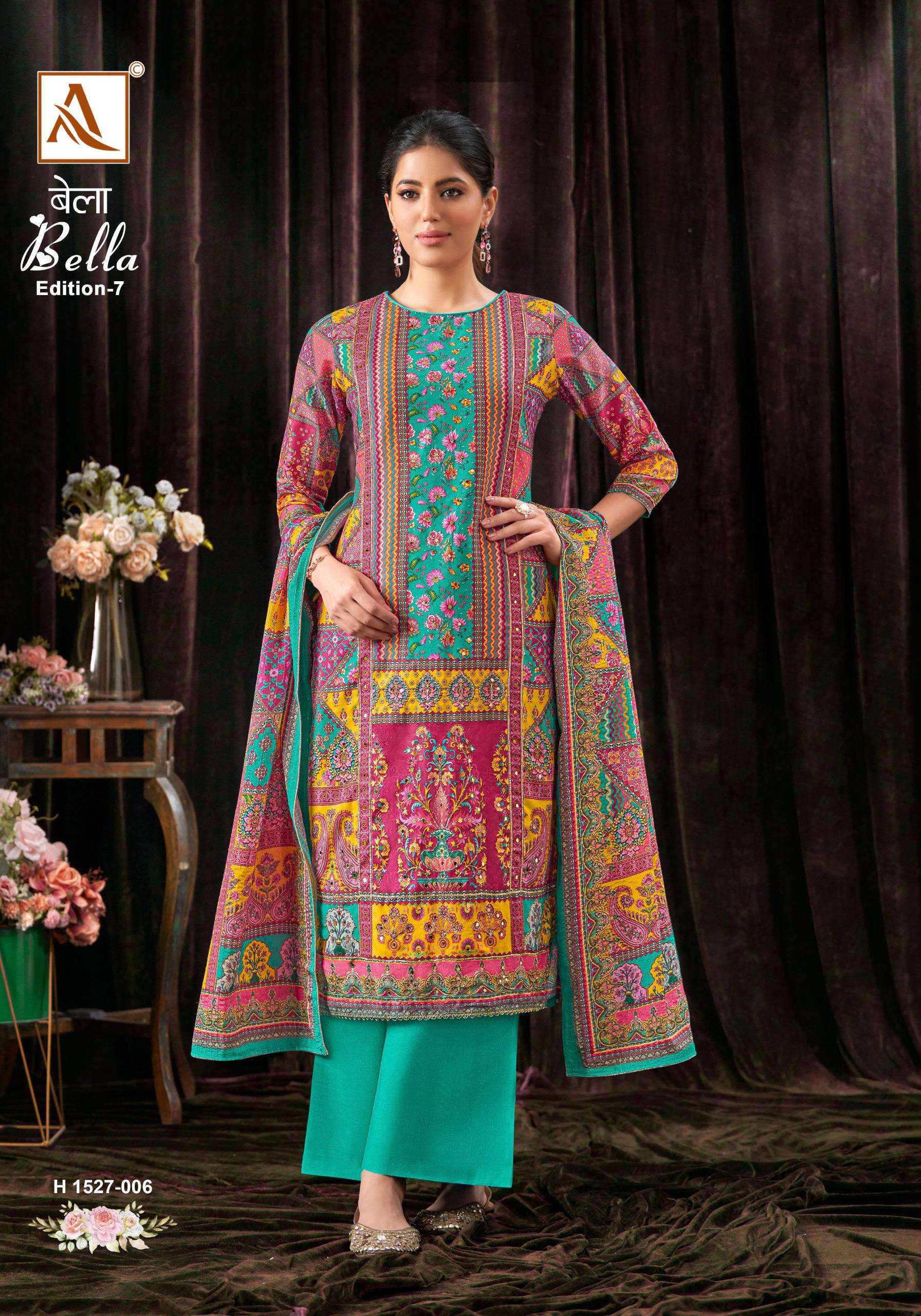 alok suit  bella 7 muslin exclusive print salwar suit catalog