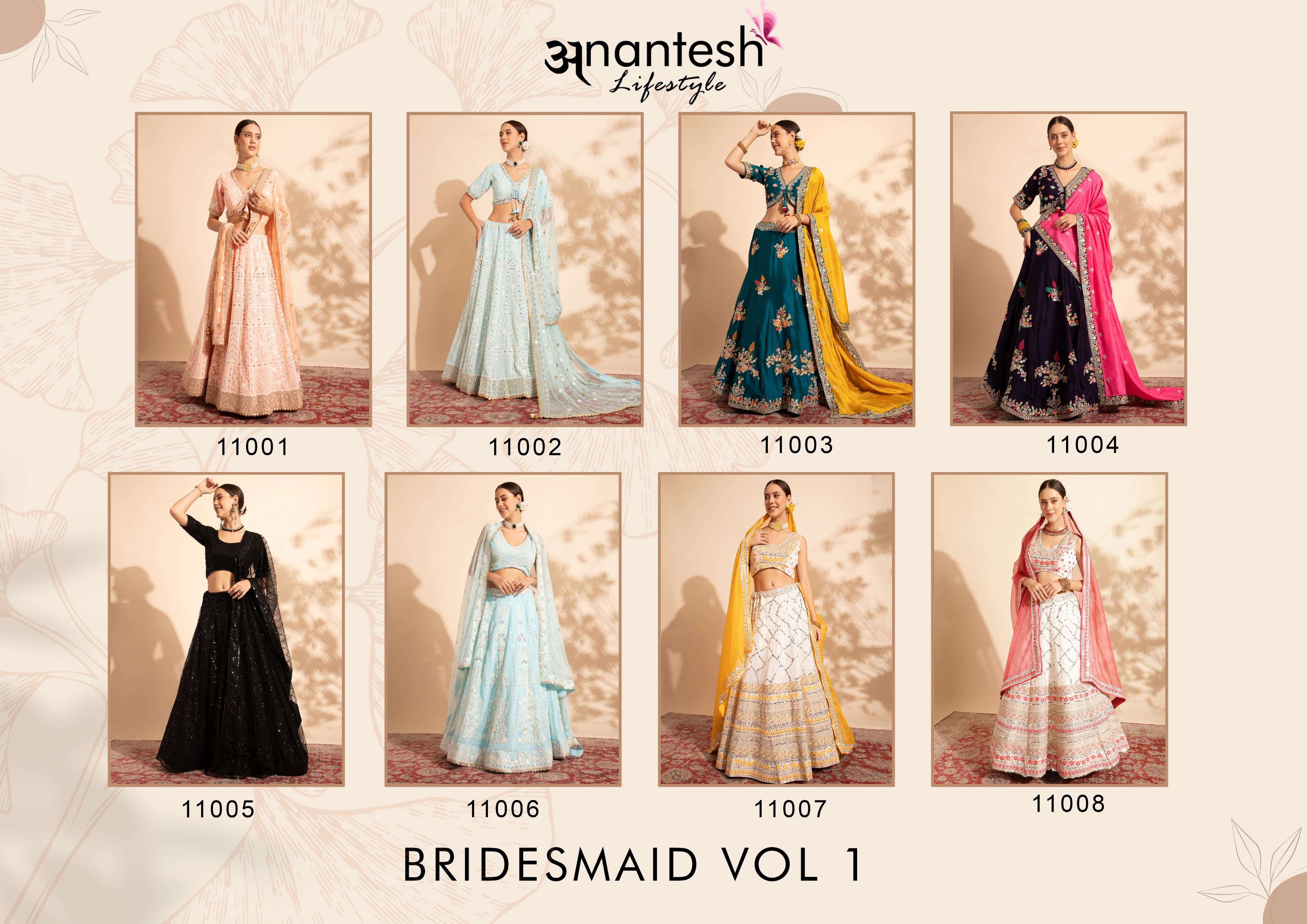 antesh life style bridesmaid vol 1 d no 11001 to 11008 fancy festive look lehenga  catalog