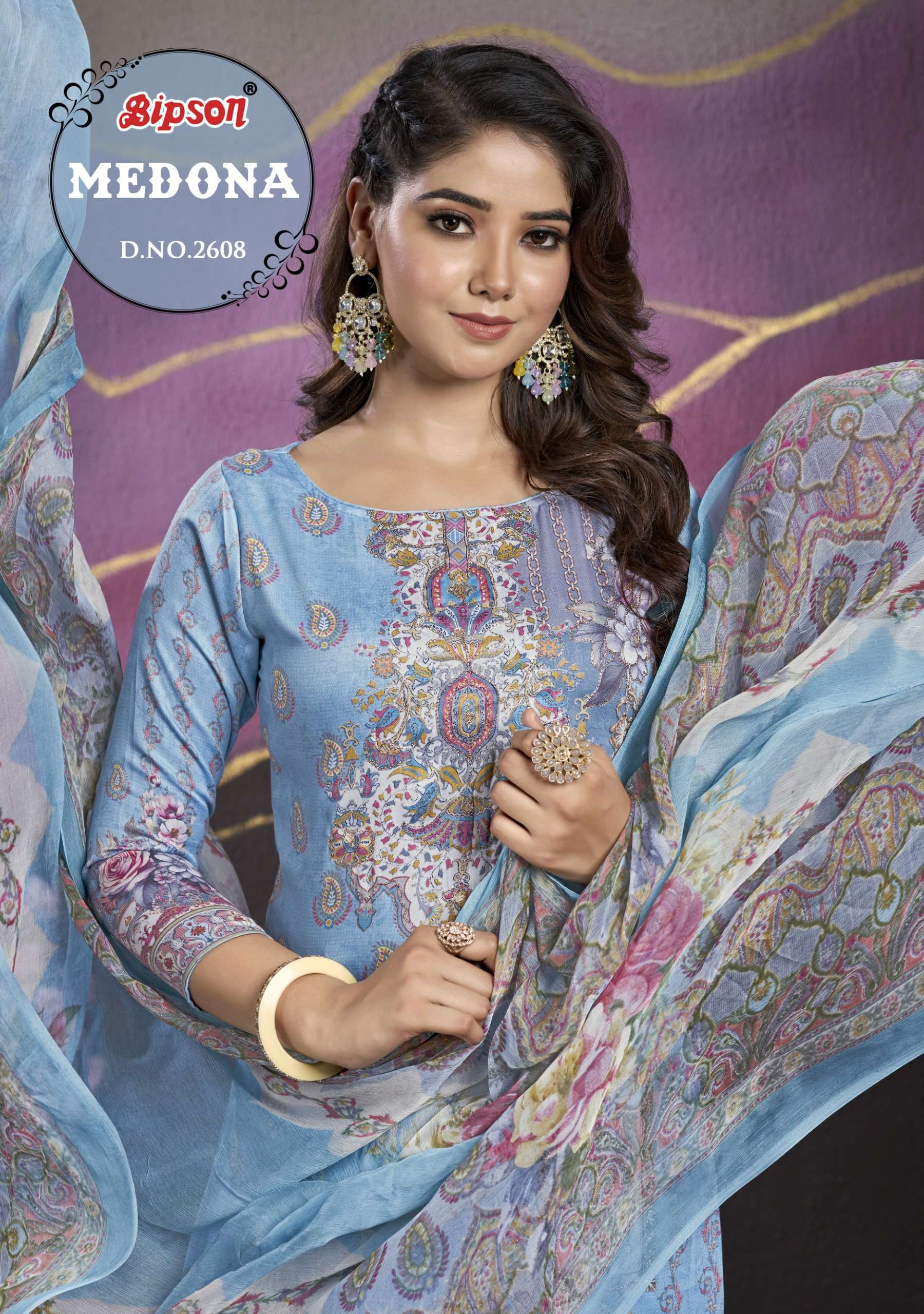 bipson medona 2608 satin regal look salwar suit catalog