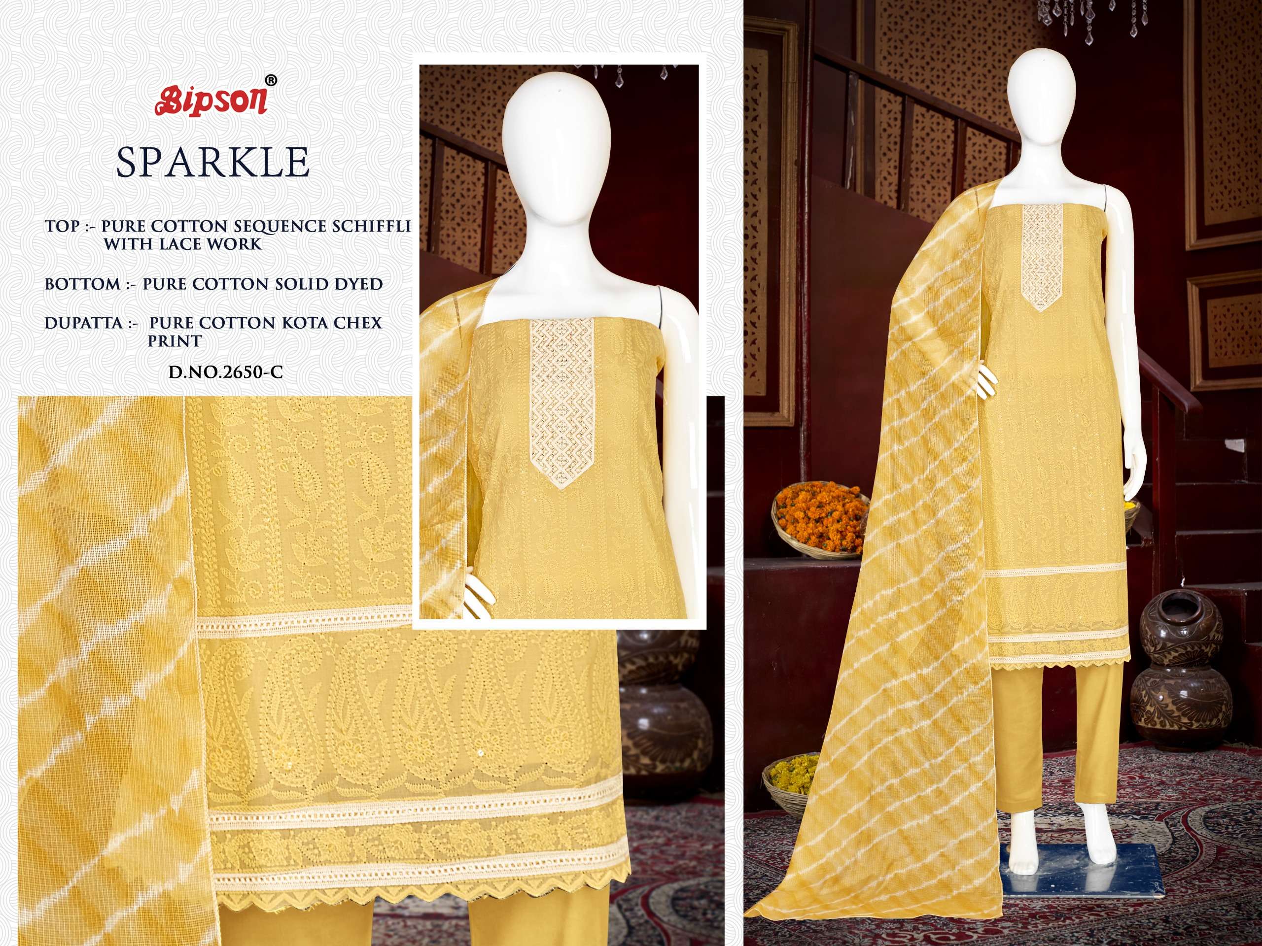 bipson sparkle 2650 cotton attrective print salwar suit catalog