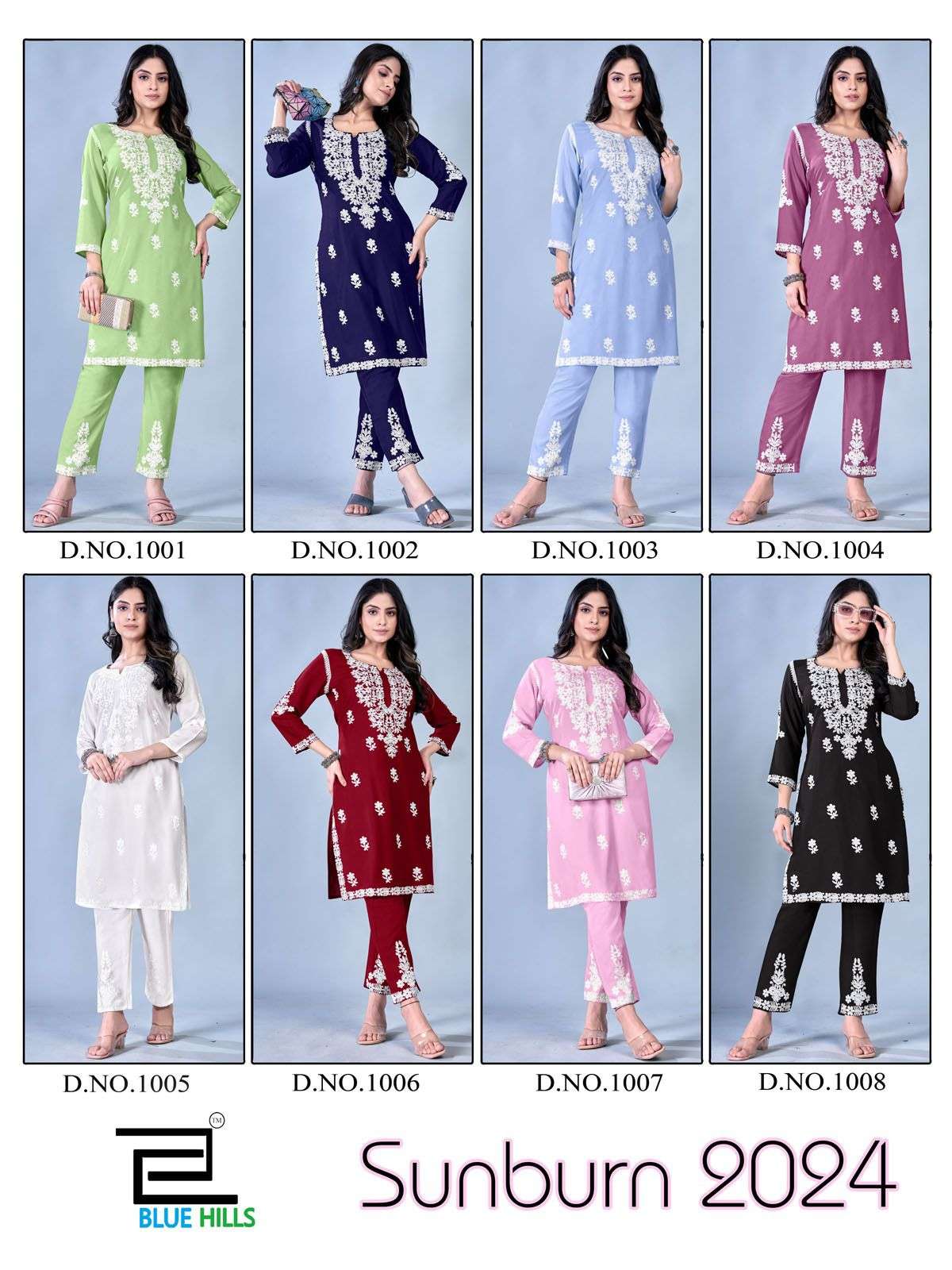 blue hills Sunburn 2024 rayon elegant kurti with pant catalog