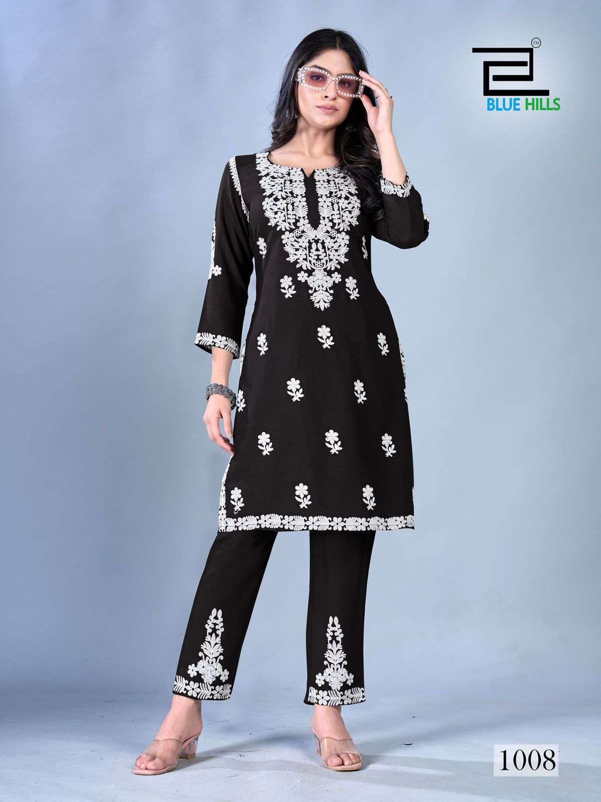 blue hills Sunburn 2024 rayon elegant kurti with pant catalog