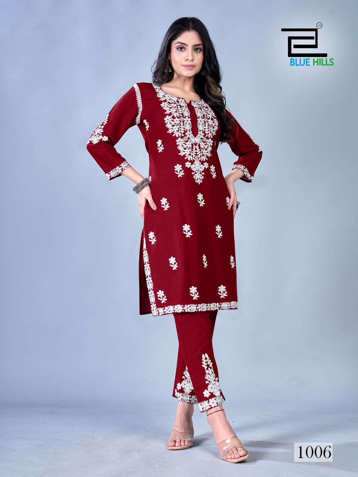 blue hills Sunburn 2024 rayon elegant kurti with pant catalog