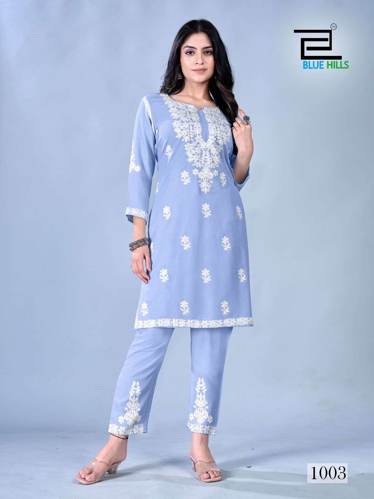 blue hills Sunburn 2024 rayon elegant kurti with pant catalog