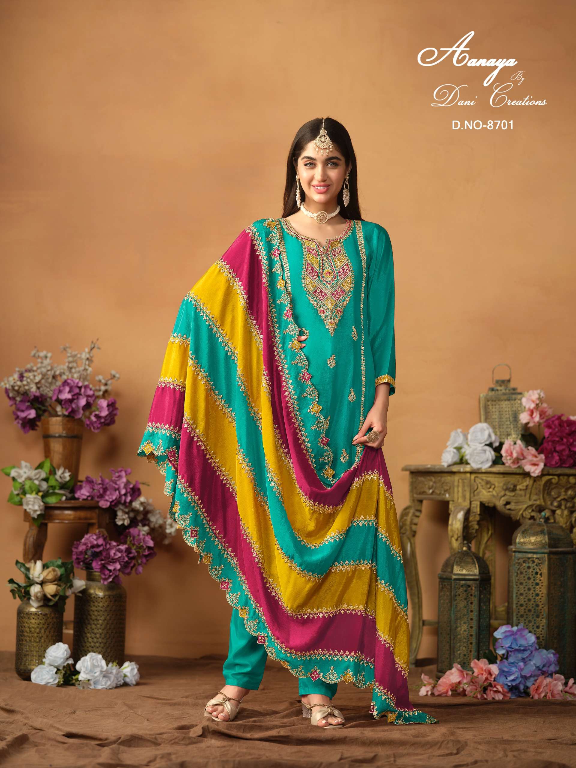 dani aanaya vol 187 chinon silk innovative look salwar suit catalog