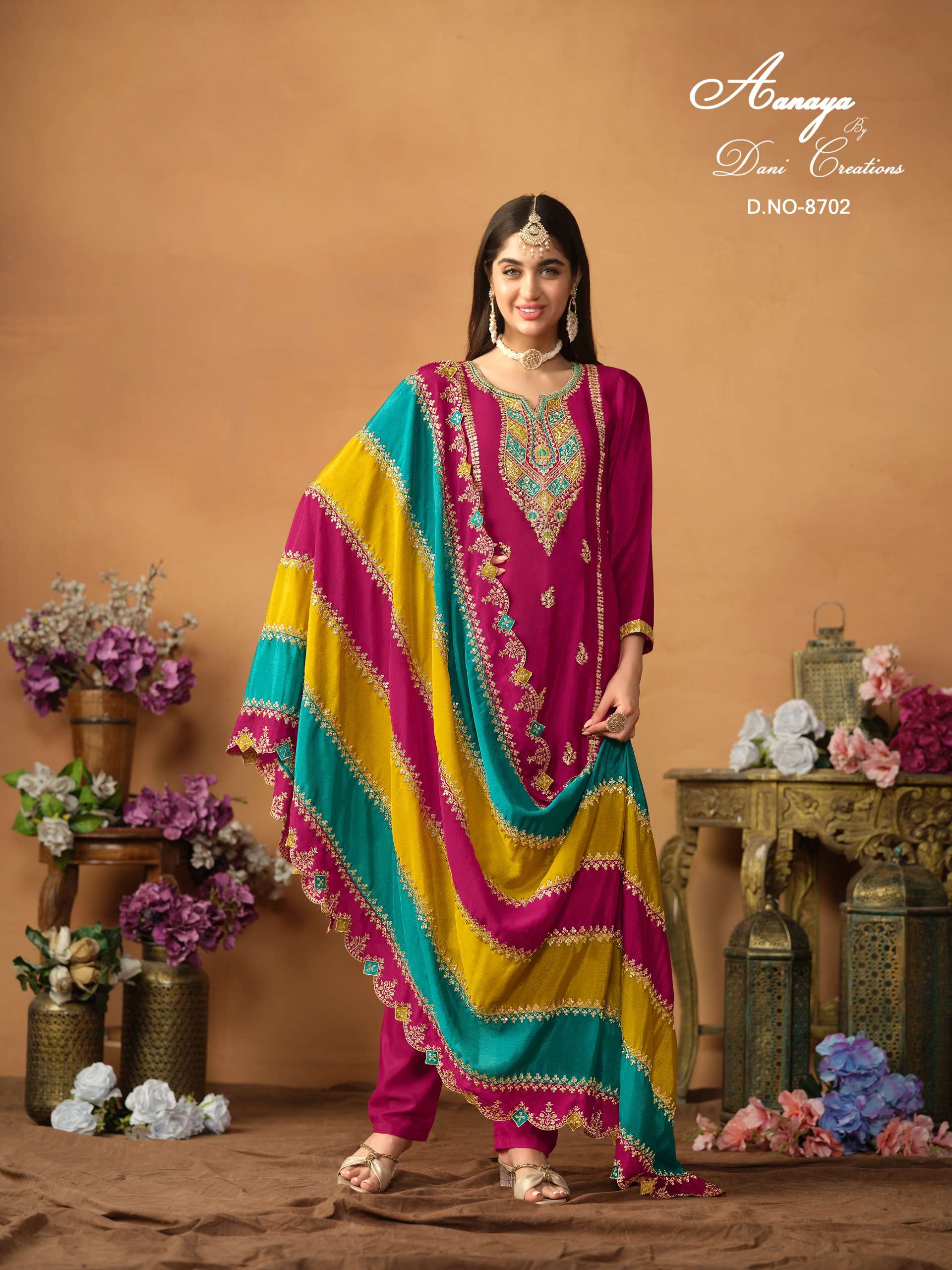 dani aanaya vol 187 chinon silk innovative look salwar suit catalog