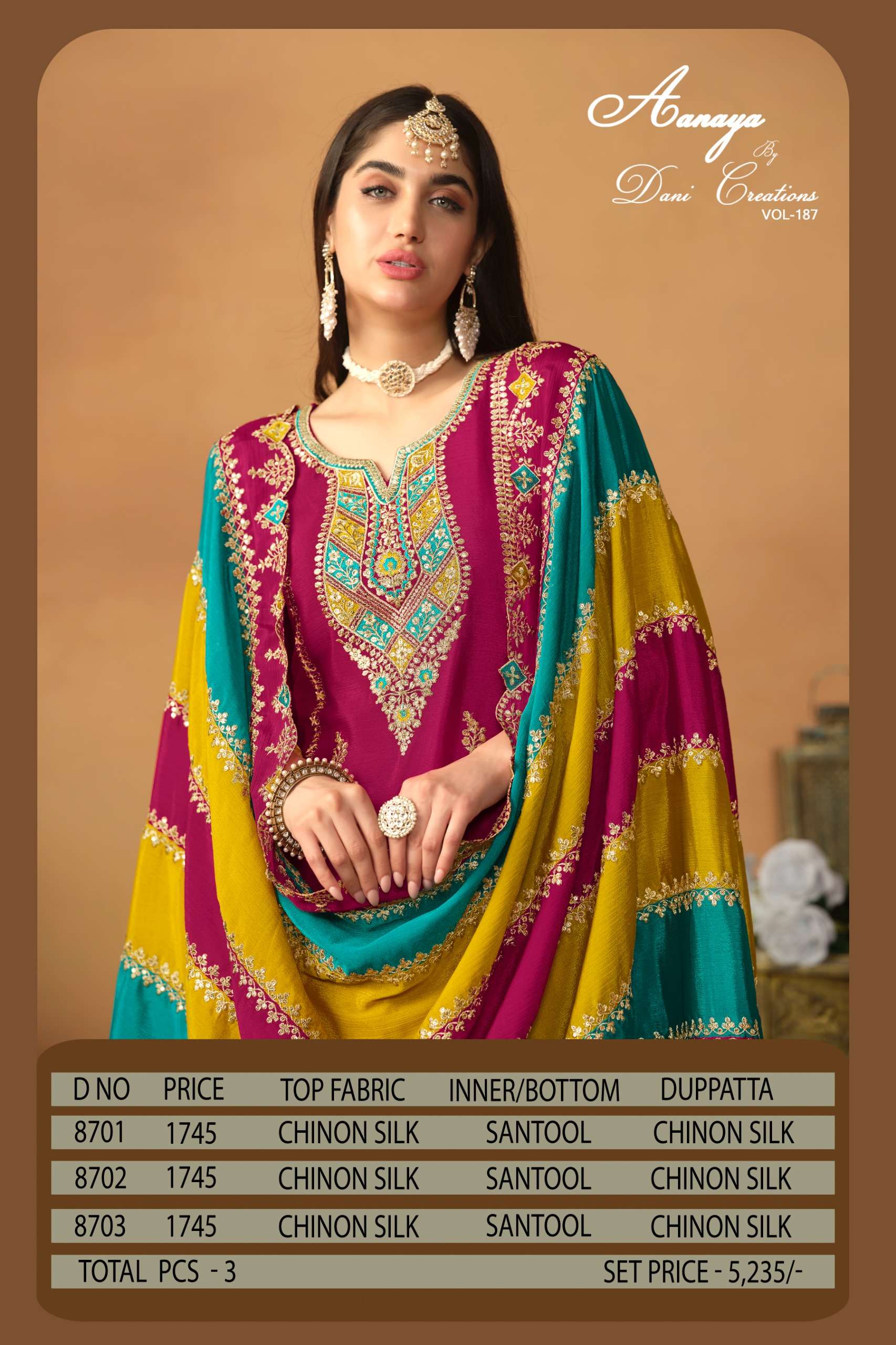 dani aanaya vol 187 chinon silk innovative look salwar suit catalog