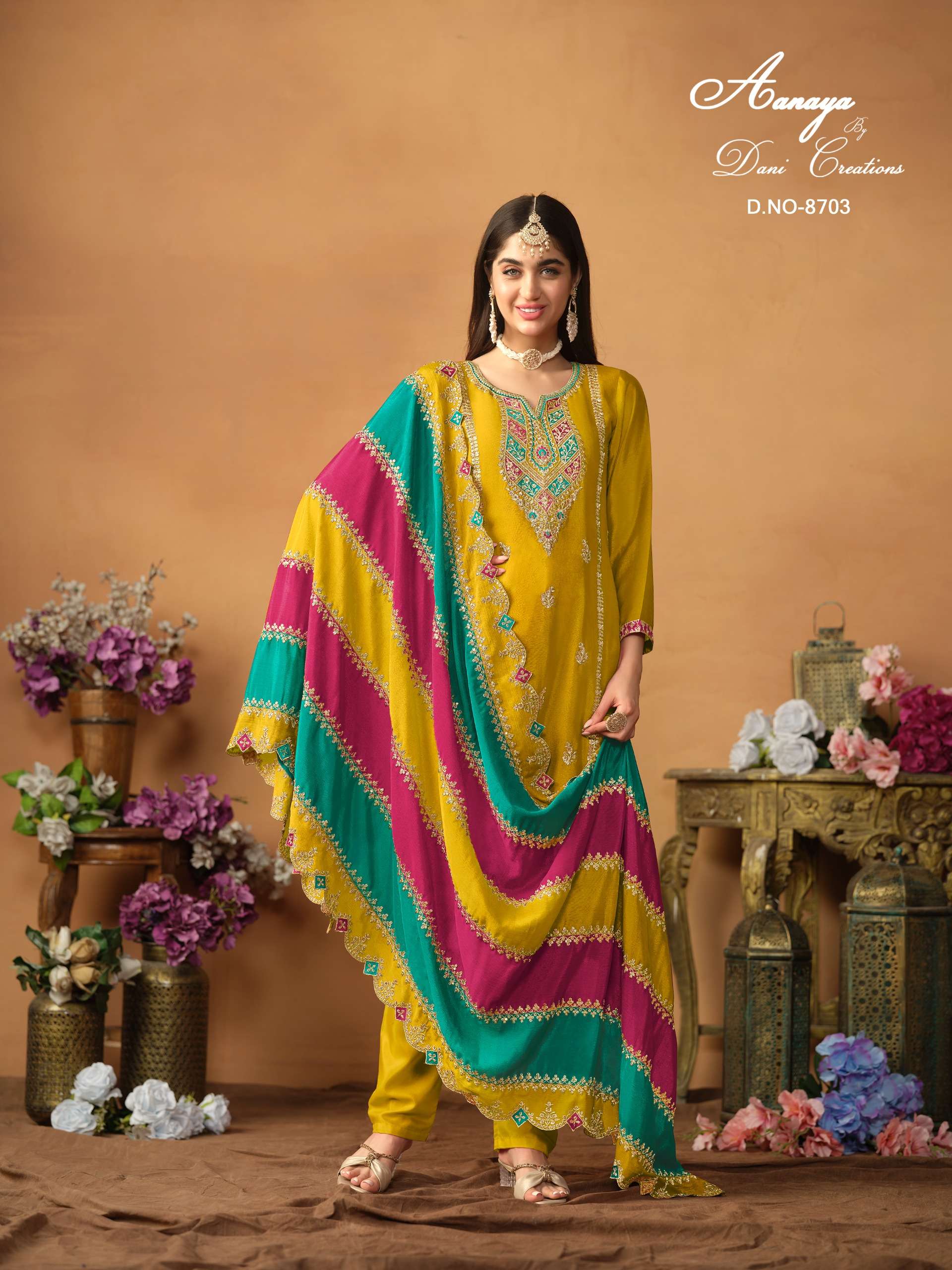 dani aanaya vol 187 chinon silk innovative look salwar suit catalog