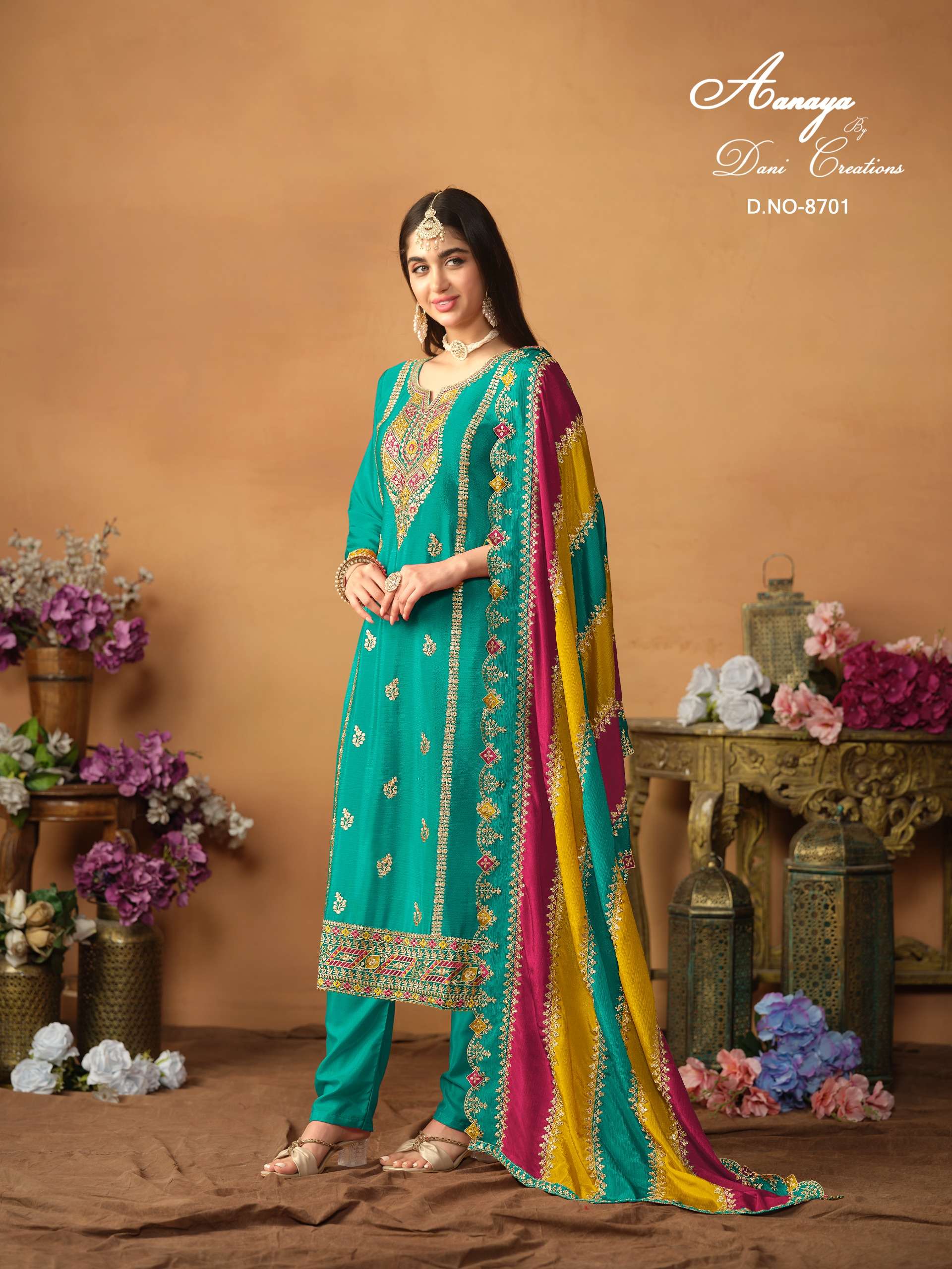 dani aanaya vol 187 chinon silk innovative look salwar suit catalog