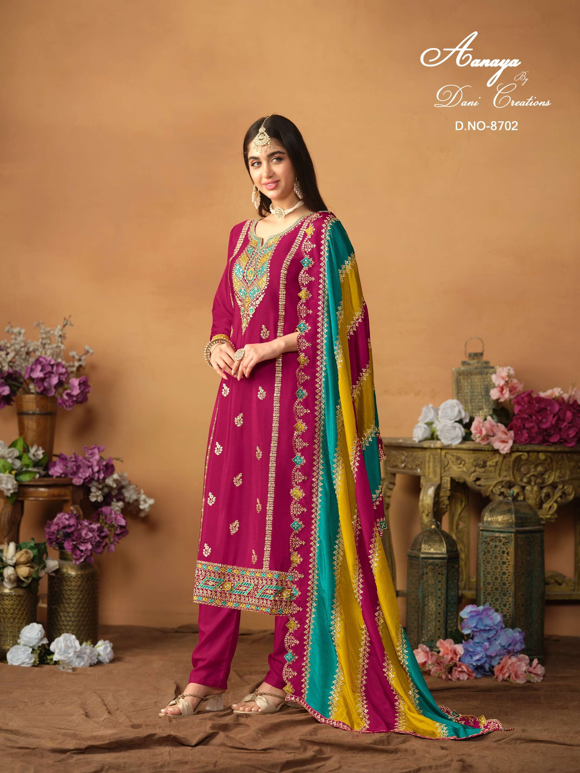 dani aanaya vol 187 chinon silk innovative look salwar suit catalog