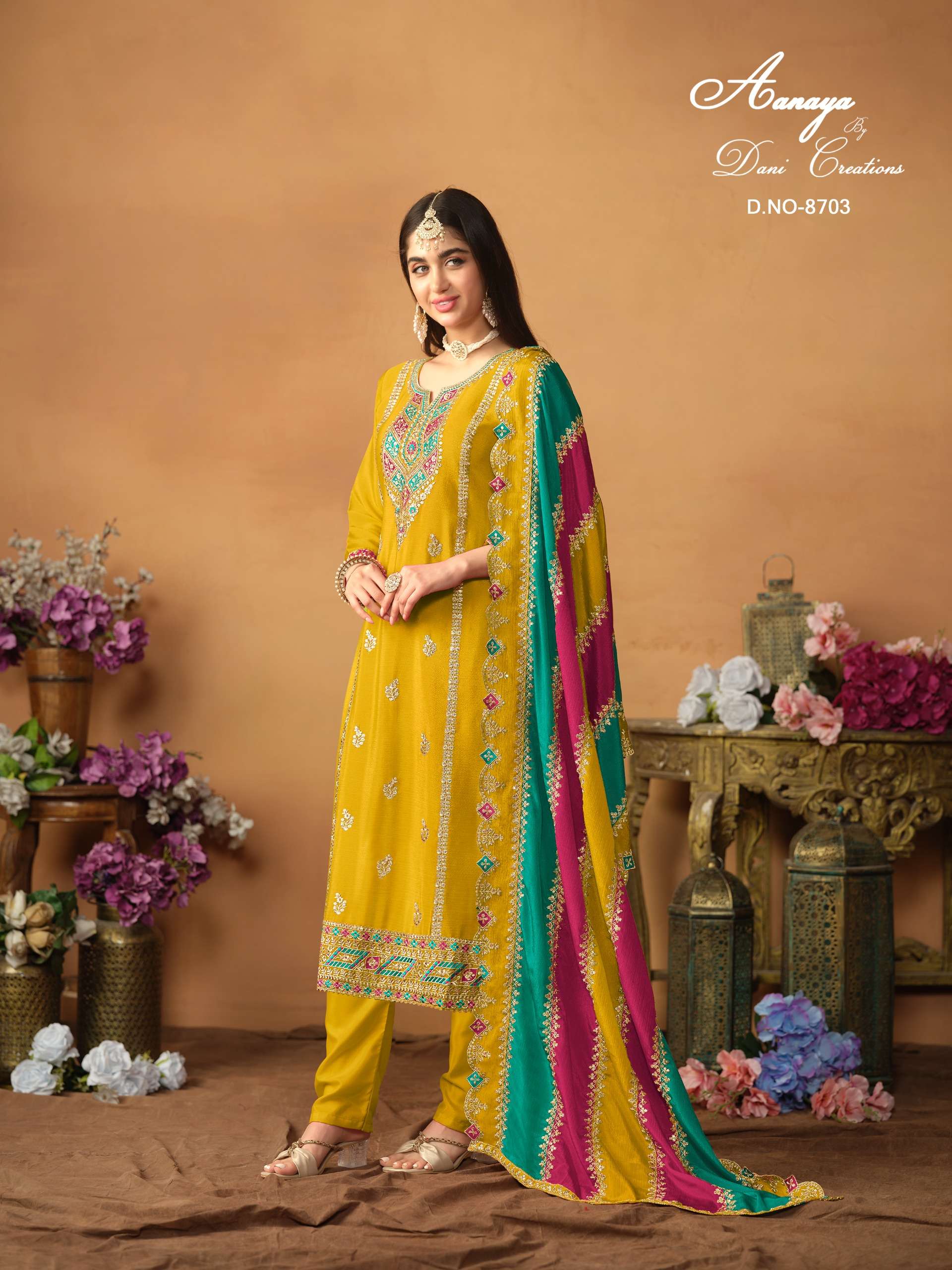 dani aanaya vol 187 chinon silk innovative look salwar suit catalog