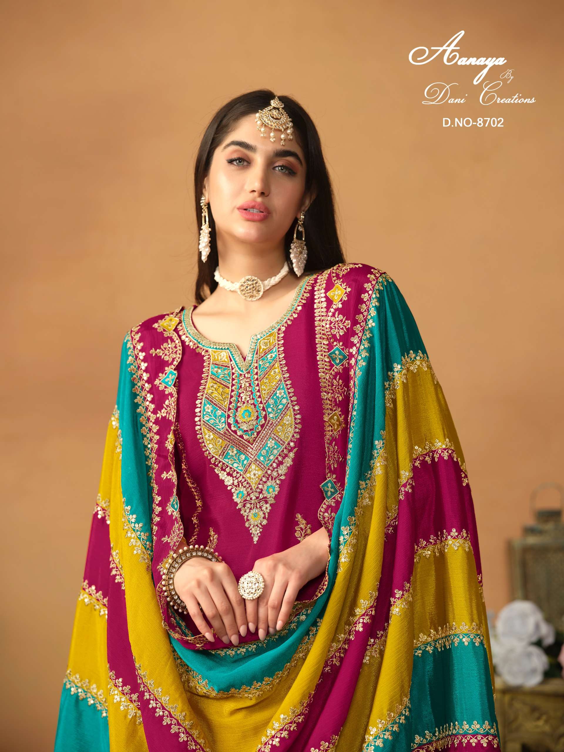 dani aanaya vol 187 chinon silk innovative look salwar suit catalog