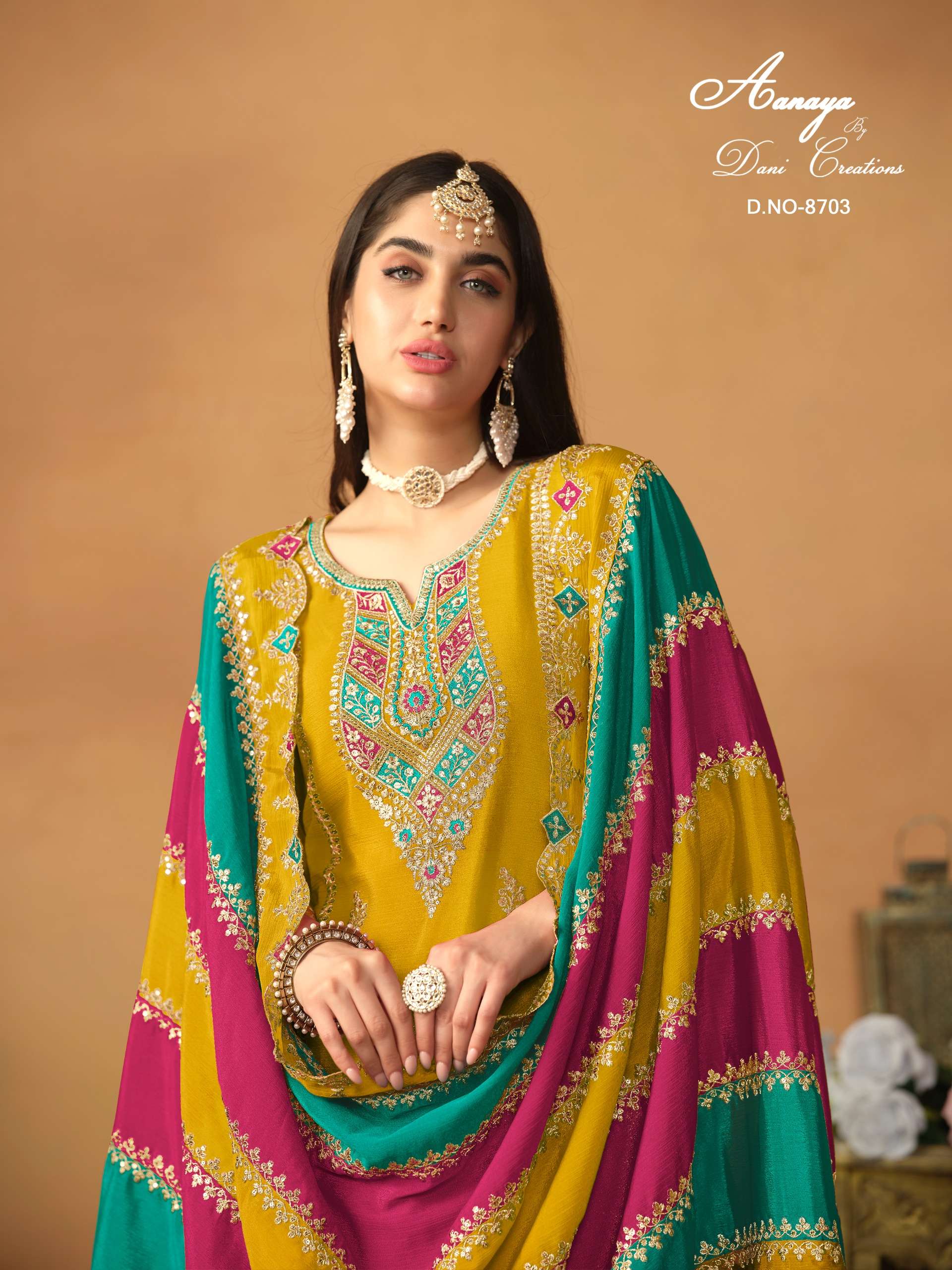 dani aanaya vol 187 chinon silk innovative look salwar suit catalog