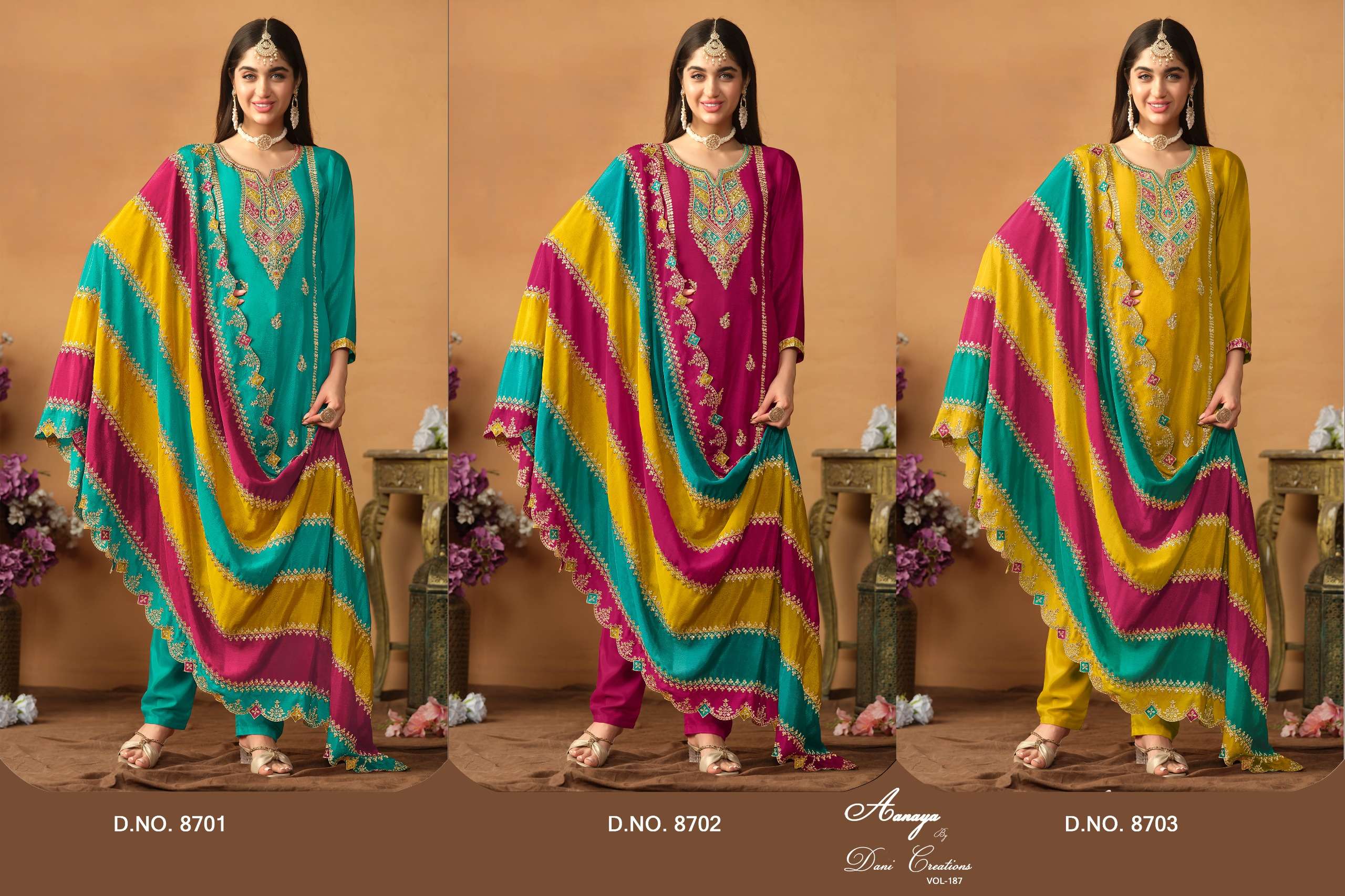 dani aanaya vol 187 chinon silk innovative look salwar suit catalog