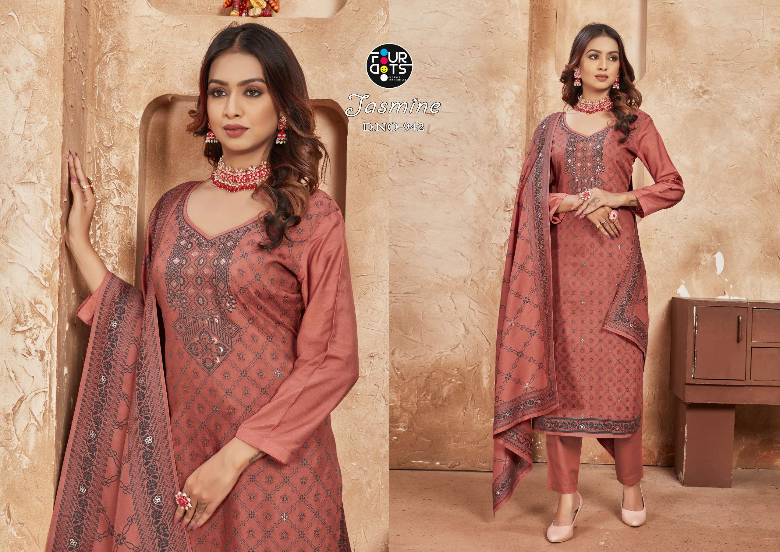 fourdots jasmine muslin regal look salwar suit catalog