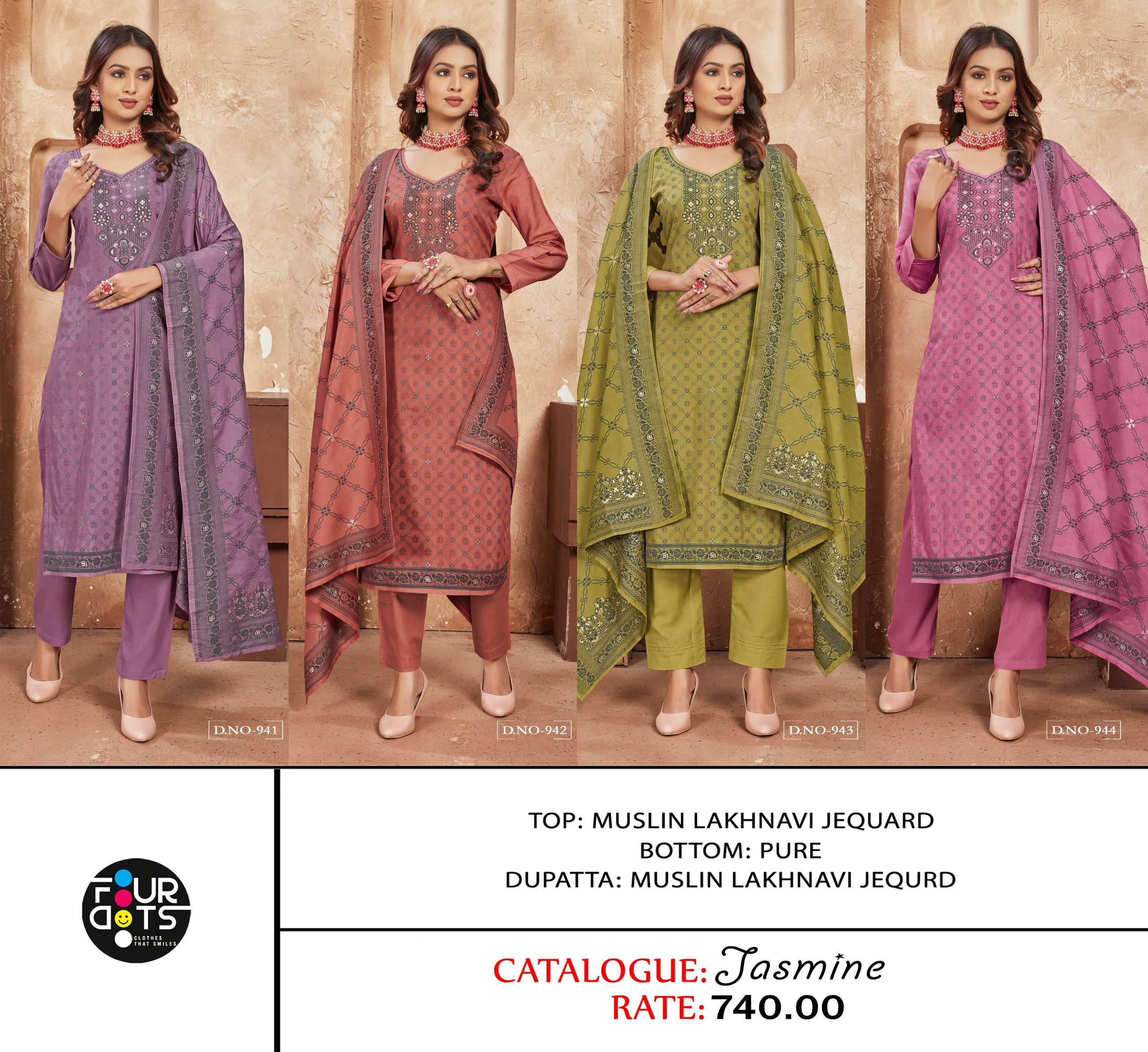 fourdots jasmine muslin regal look salwar suit catalog