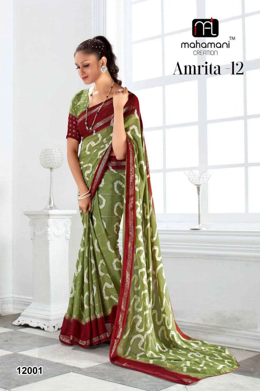 mahamani creation amrita moss chiffon regal look saree catalog