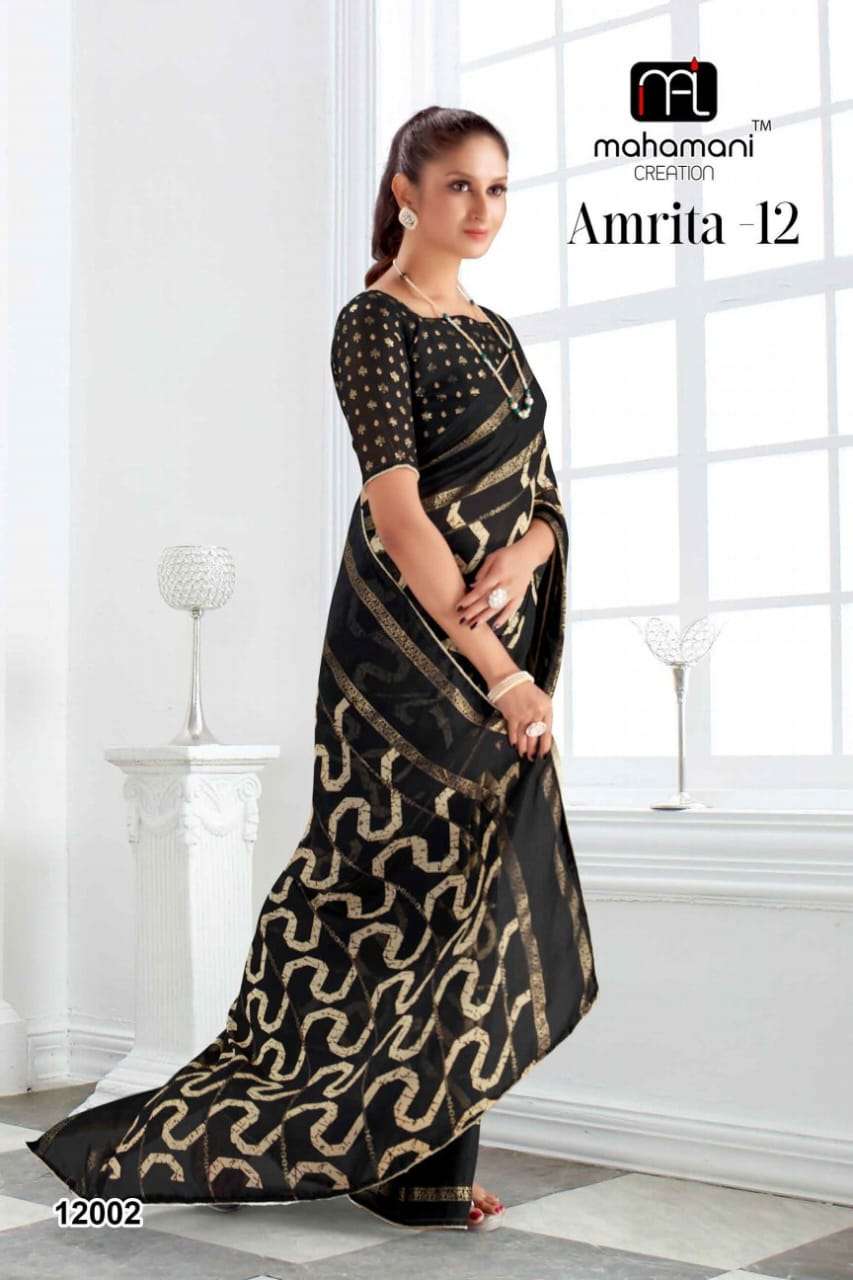 mahamani creation amrita moss chiffon regal look saree catalog