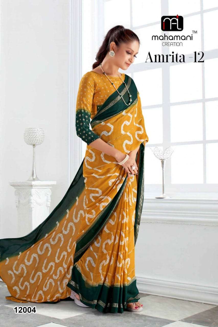 mahamani creation amrita moss chiffon regal look saree catalog