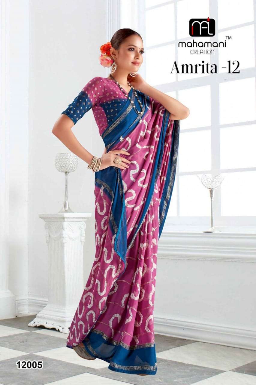 mahamani creation amrita moss chiffon regal look saree catalog