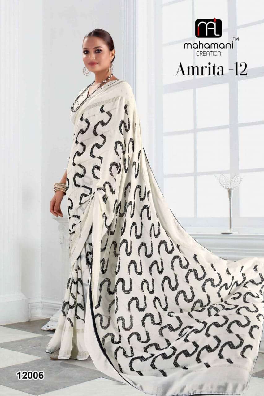 mahamani creation amrita moss chiffon regal look saree catalog