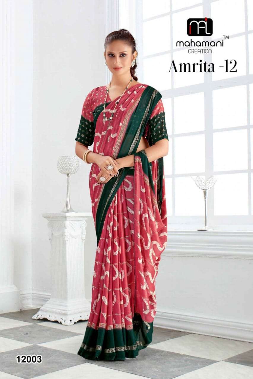 mahamani creation amrita moss chiffon regal look saree catalog