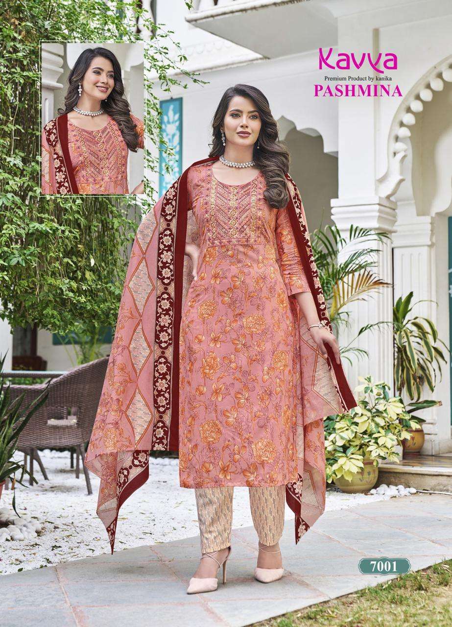 psyna kavya pashmina vol 7 elegant top bottom with dupatta size set