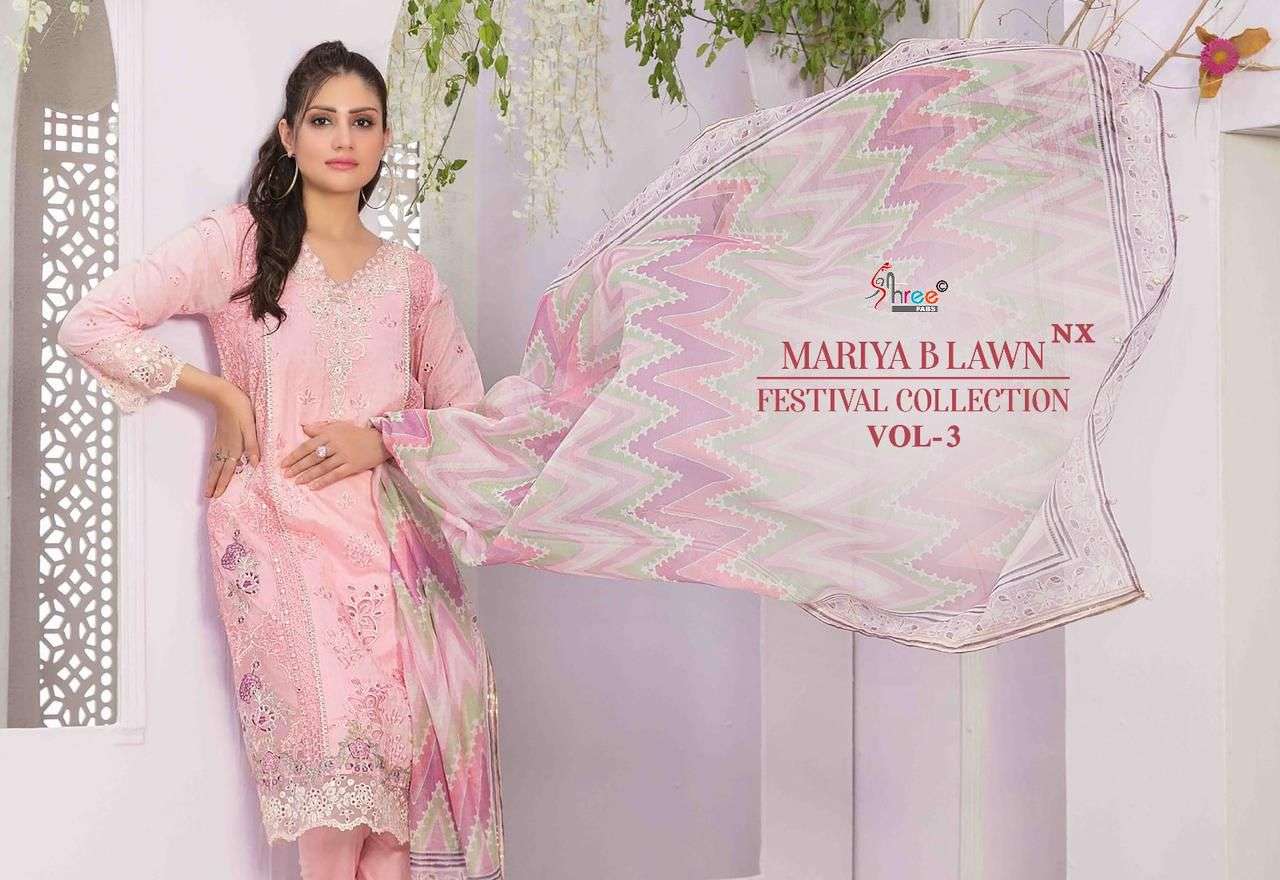 shree fabs mariya b lawn festival collection  vol 3 nx lawn cotton attractive look siffin dupatta  salwar suit catalog