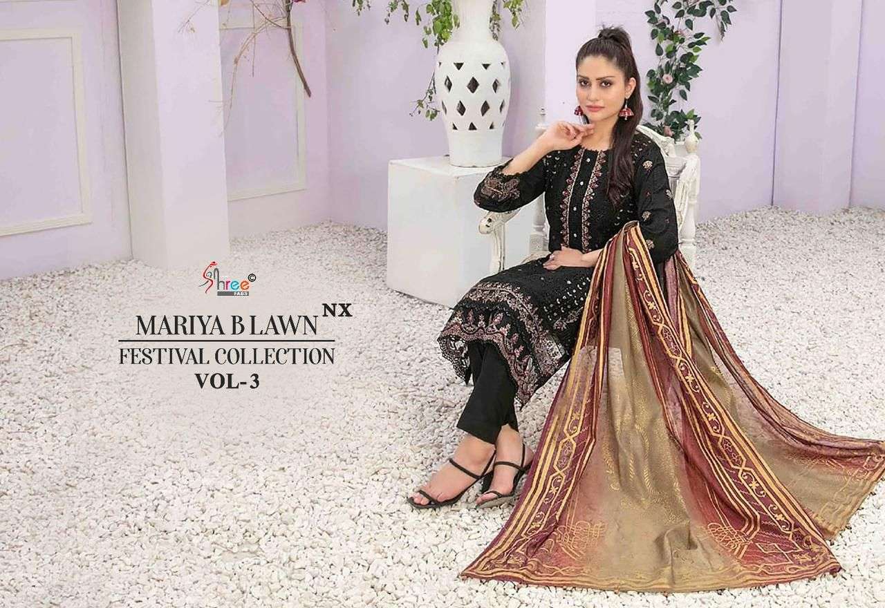 shree fabs mariya b lawn festival collection  vol 3 nx lawn cotton attractive look siffin dupatta  salwar suit catalog