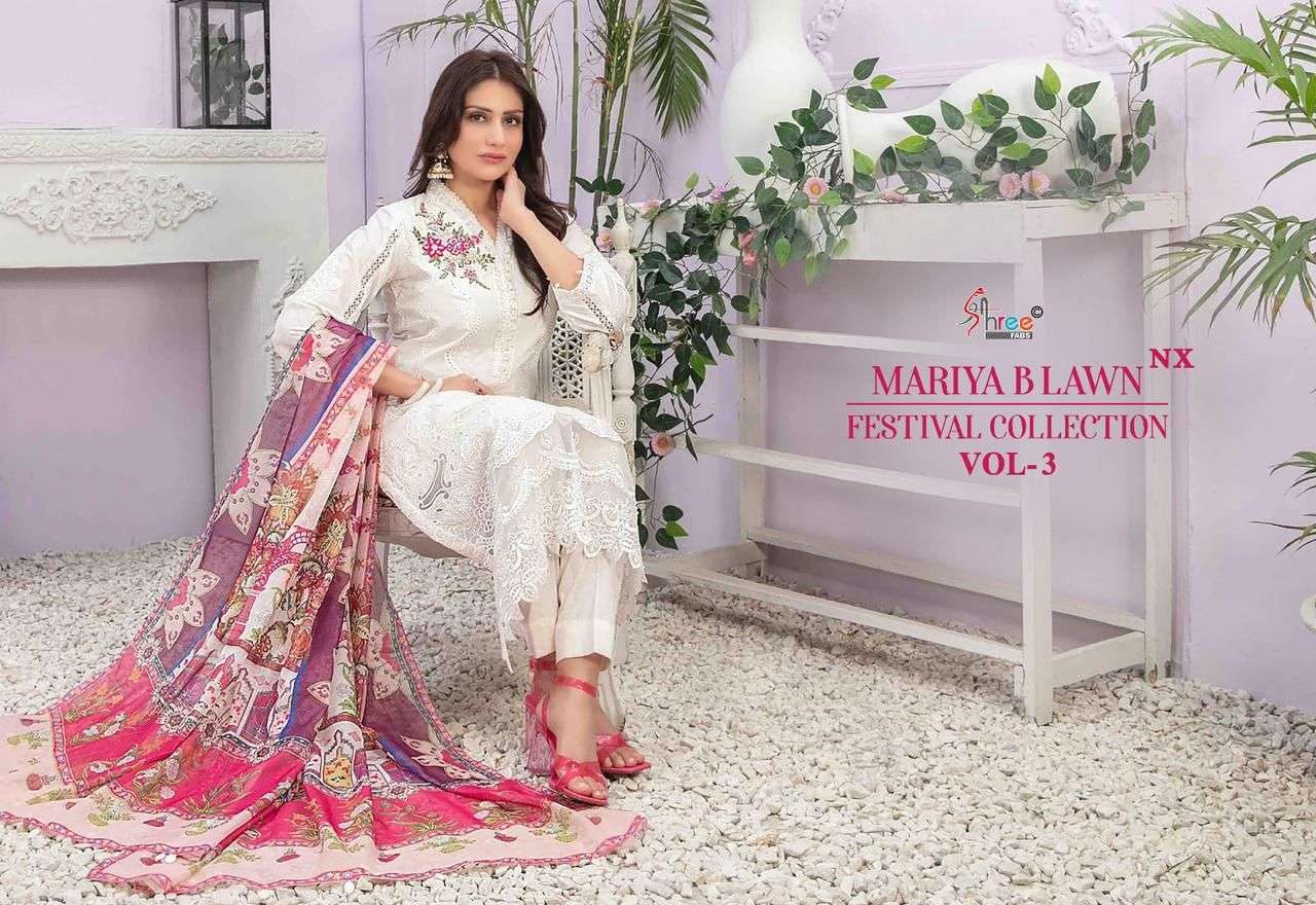 shree fabs mariya b lawn festival collection  vol 3 nx lawn cotton attractive look siffin dupatta  salwar suit catalog