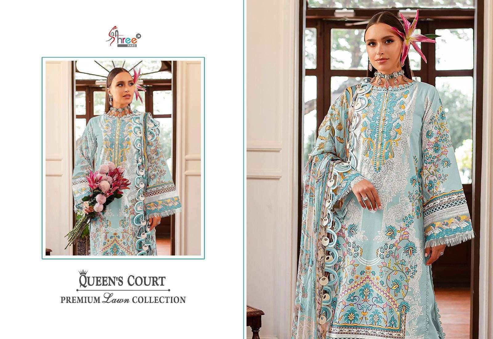 shree fabs queens court premium lawn collection cotton exclusive print  salwar sut with siffon dupatta catalog