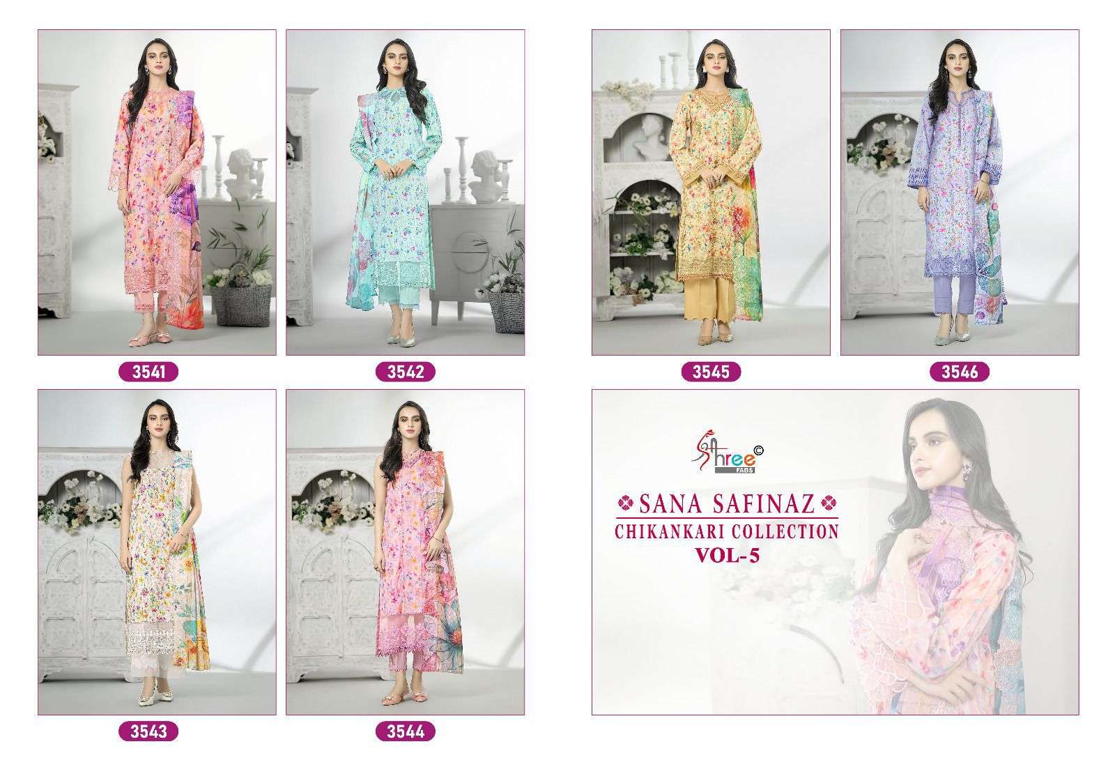 shree fabs sana safinaz chikankari collection vol 05 cotton catchy look salwar suit with cotton dupatta catalog