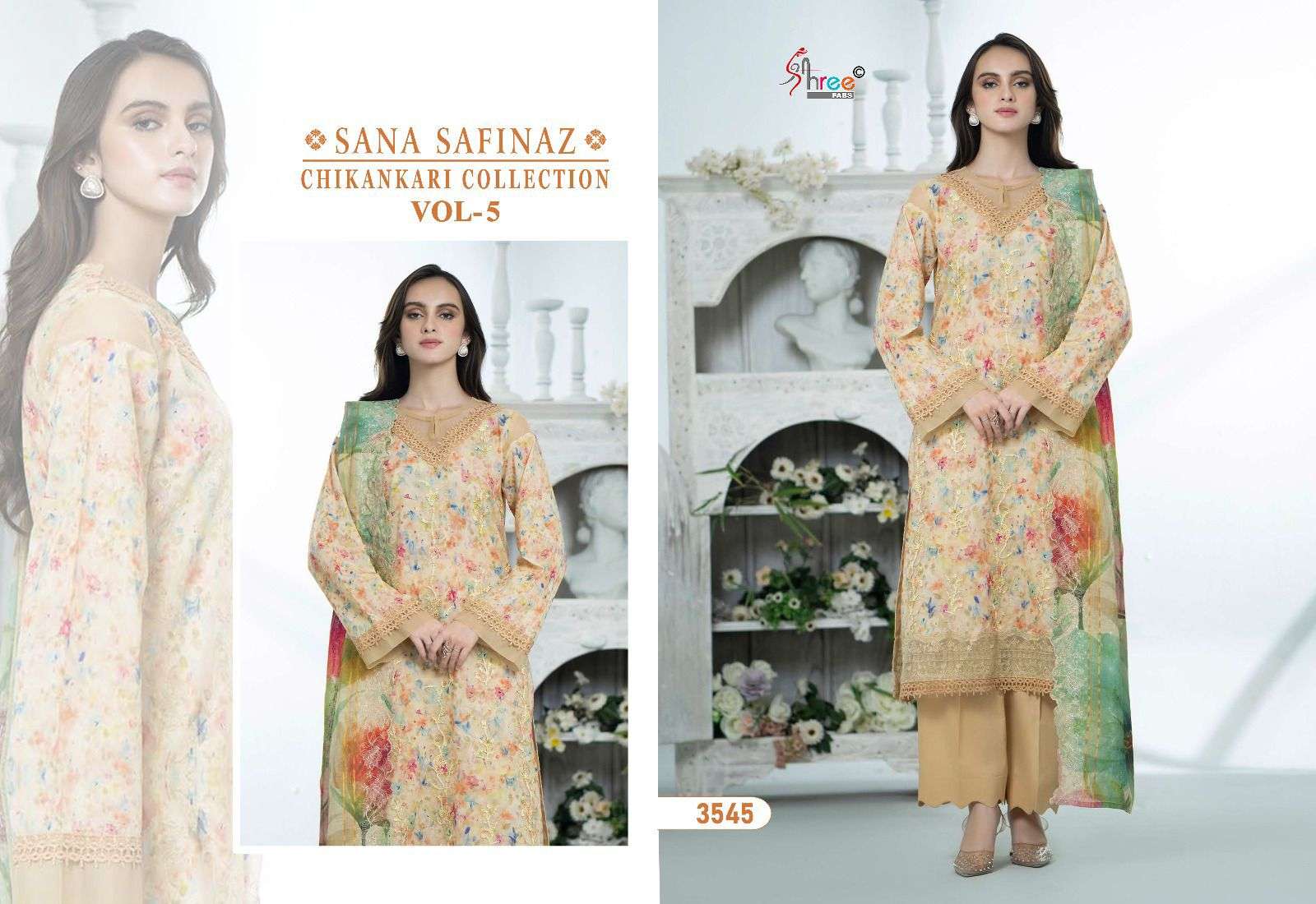 shree fabs sana safinaz chikankari collection vol 05 cotton catchy look salwar suit with cotton dupatta catalog