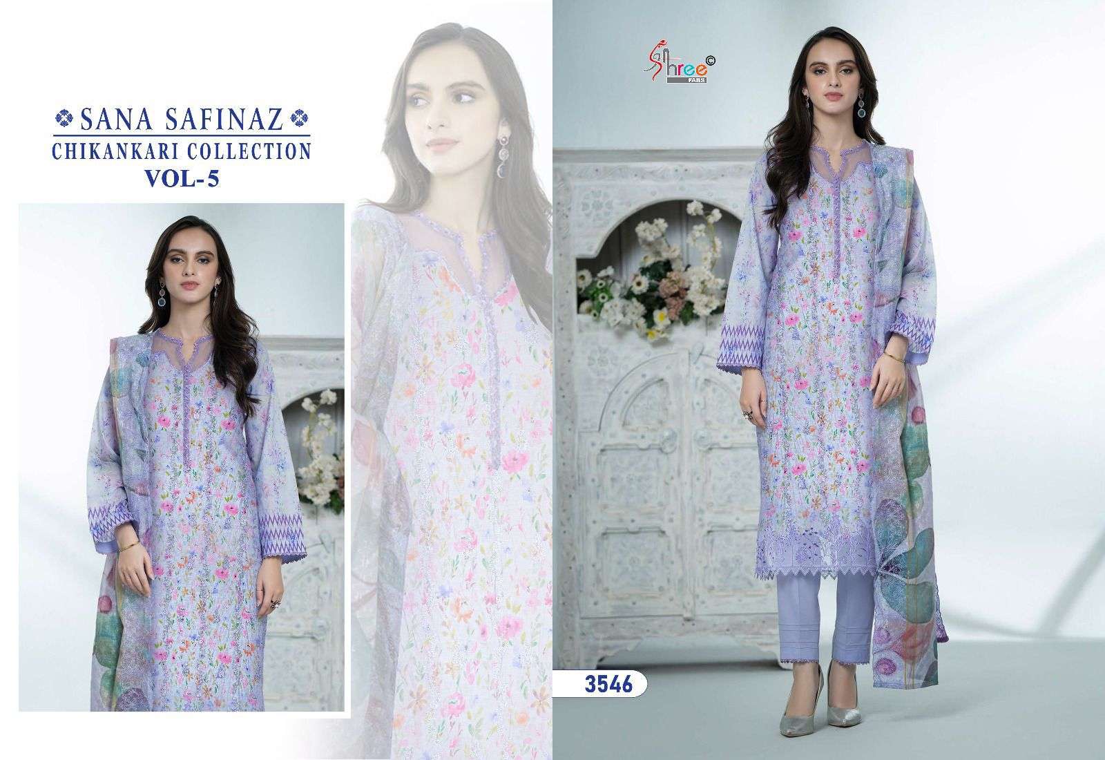 shree fabs sana safinaz chikankari collection vol 05 cotton catchy look salwar suit with cotton dupatta catalog