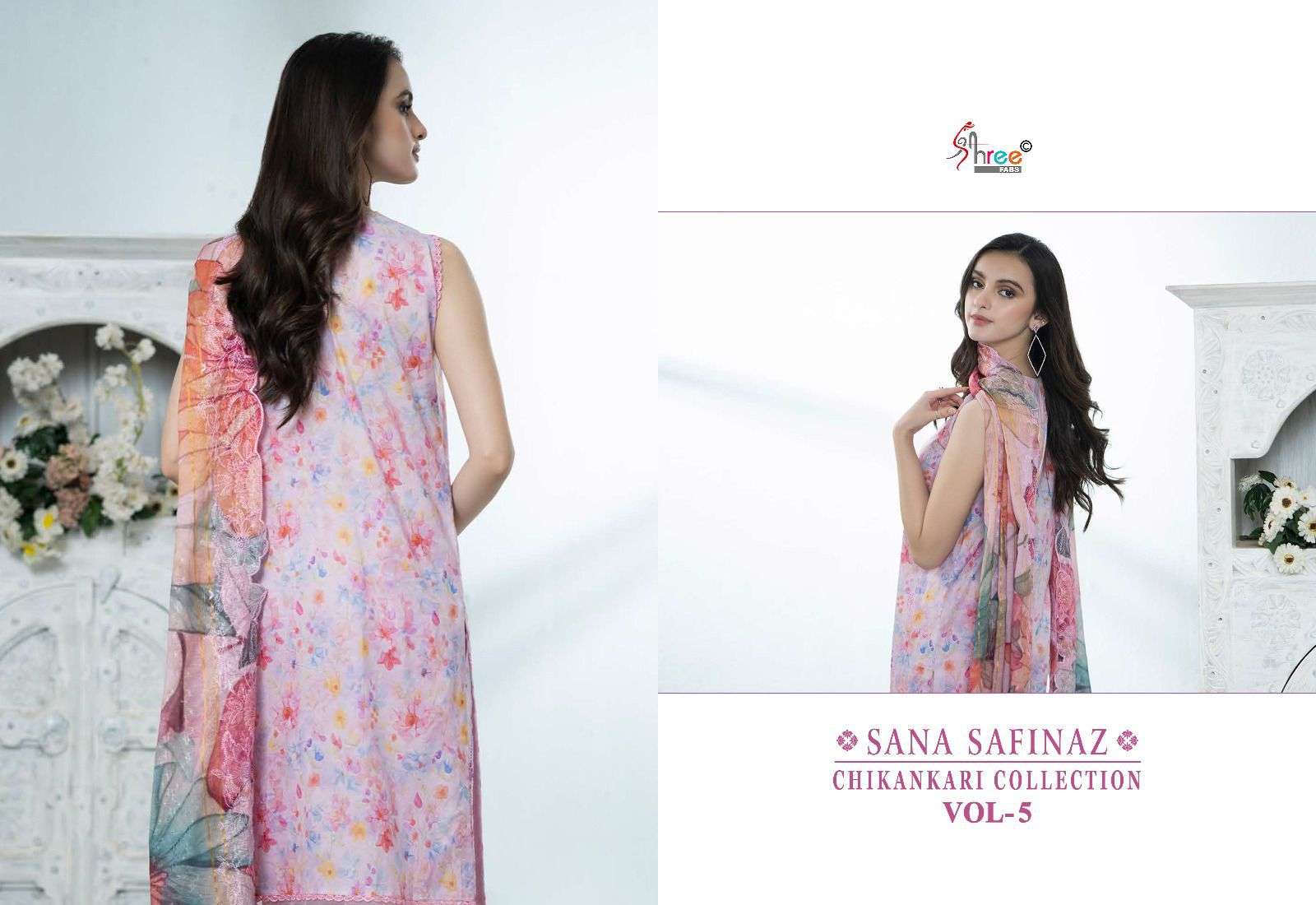 shree fabs sana safinaz chikankari collection vol 05 cotton catchy look salwar suit with cotton dupatta catalog