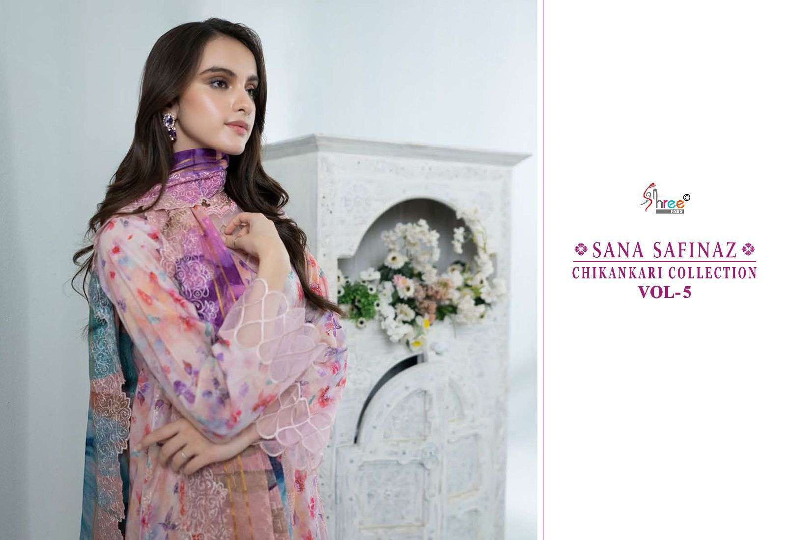 shree fabs sana safinaz chikankari collection vol 05 cotton catchy look salwar suit with cotton dupatta catalog