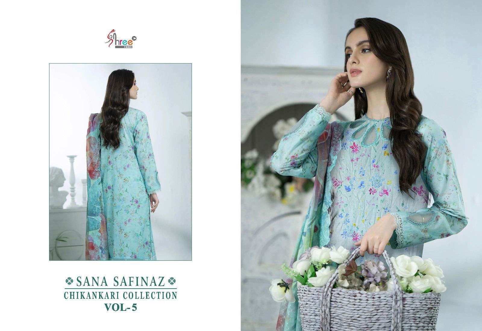 shree fabs sana safinaz chikankari collection vol 05 cotton catchy look salwar suit with cotton dupatta catalog