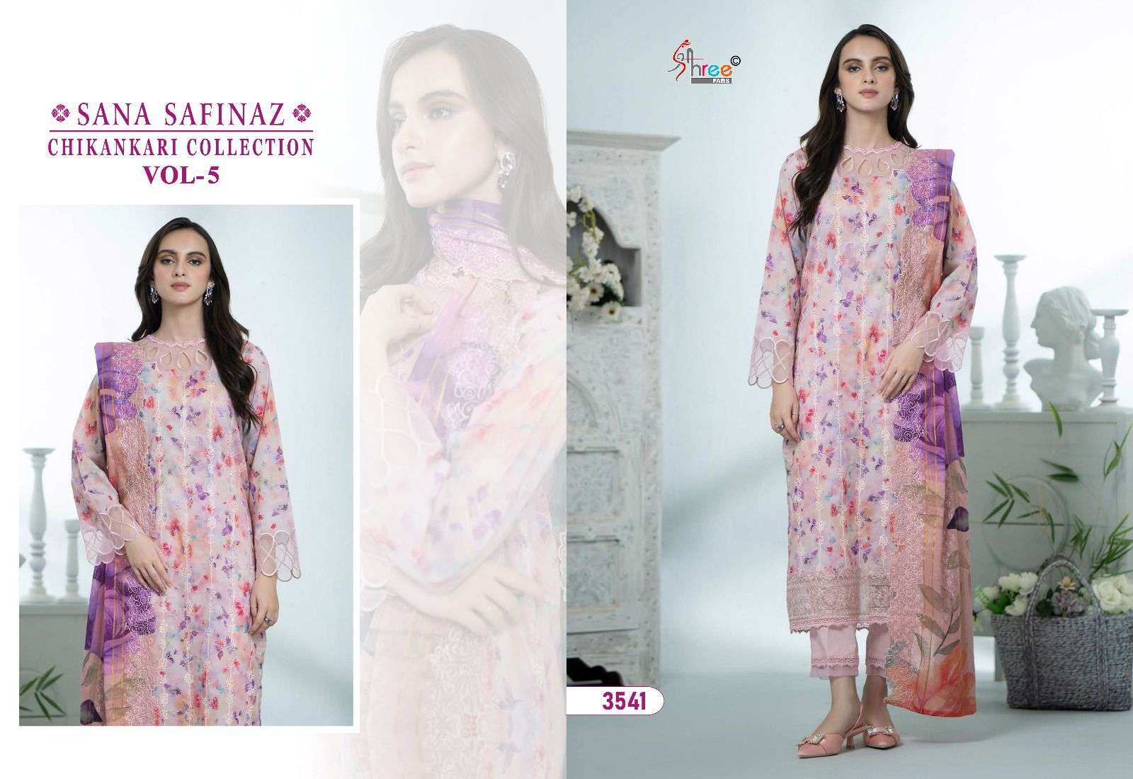 shree fabs sana safinaz chikankari collection vol 05 cotton catchy look salwar suit with cotton dupatta catalog