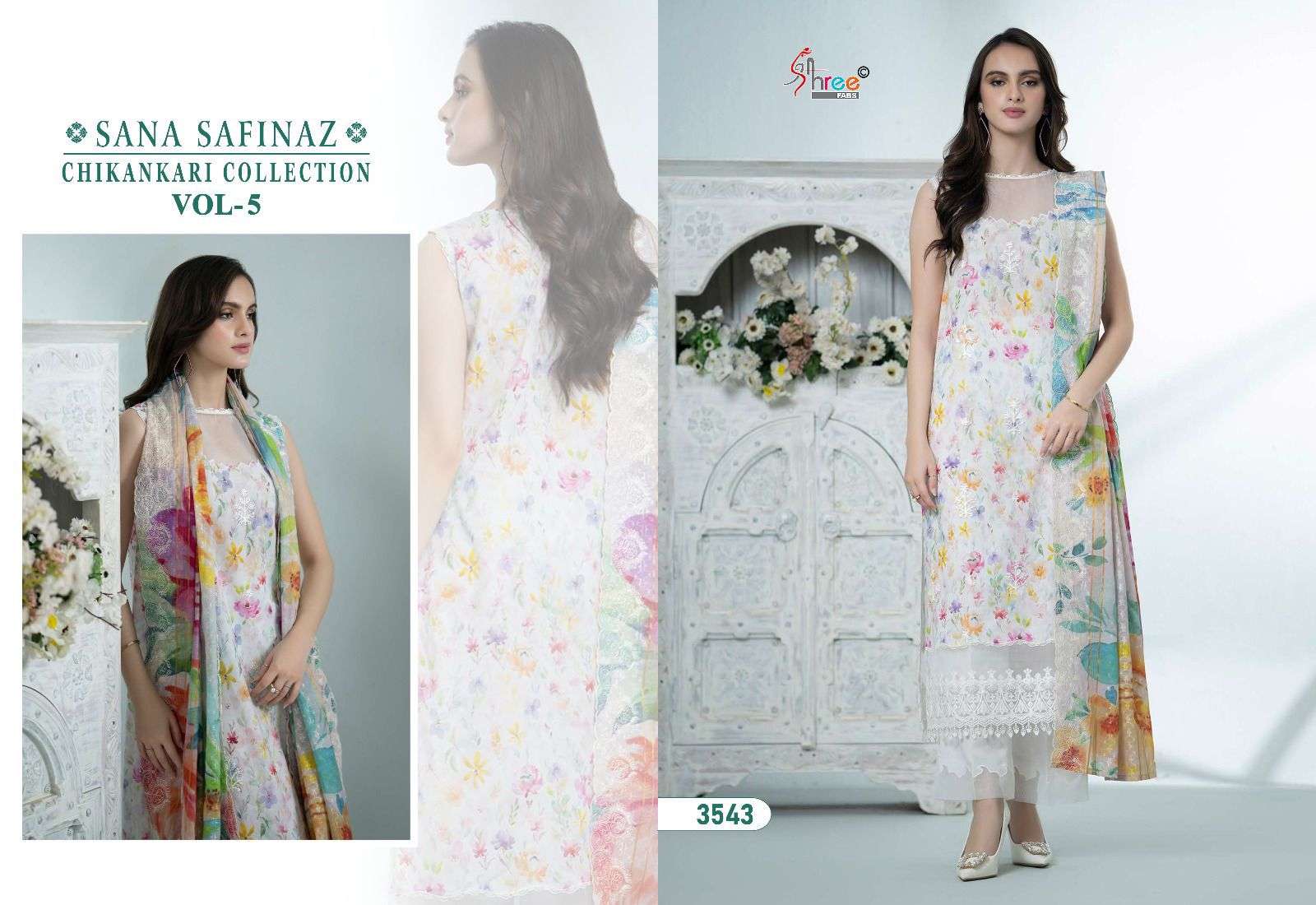 shree fabs sana safinaz chikankari collection vol 05 cotton catchy look salwar suit with cotton dupatta catalog