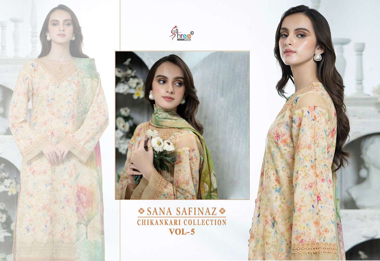 shree fabs sana safinaz chikankari collection vol 05 cotton catchy look salwar suit with cotton dupatta catalog