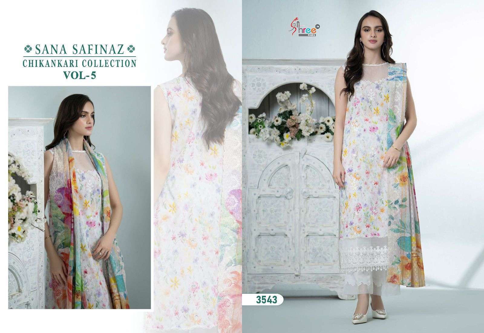 shree fabs sana safinaz chikankari collection vol 05 cotton regal look salwar suit with siffon dupatta catalog