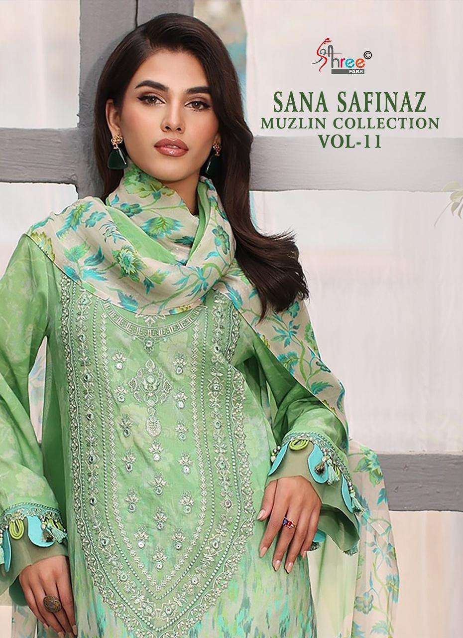 shree fabs sana safinaz muzlin collection vol 11 cotton elegant salwar suit with ciffon dupatt catalog