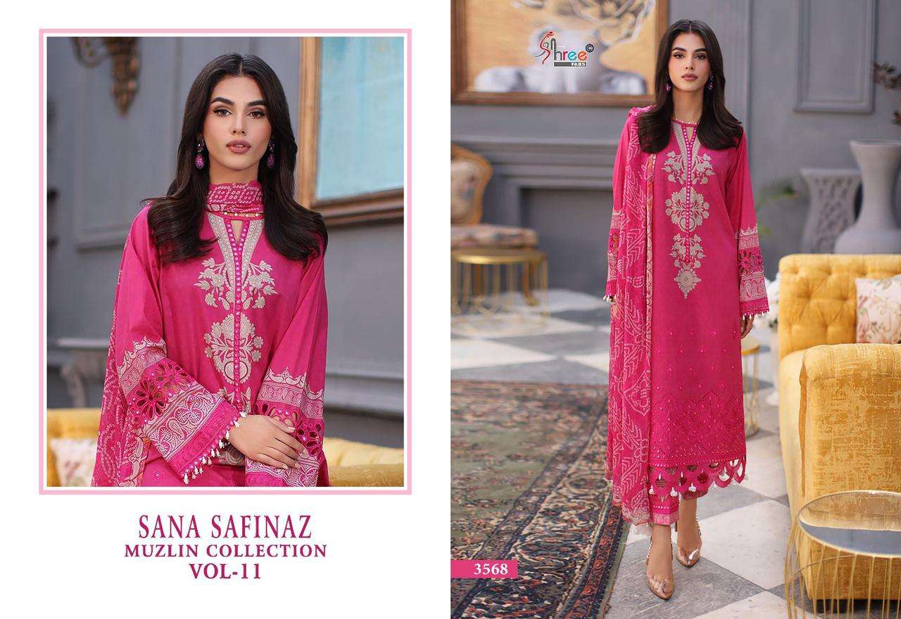 shree fabs sana safinaz muzlin collection vol 11 cotton elegant salwar suit with ciffon dupatt catalog