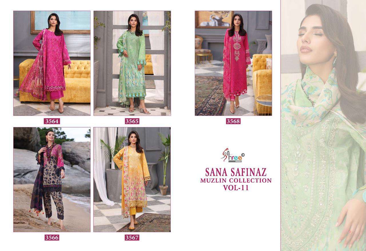 shree fabs sana safinaz muzlin collection vol 11 cotton elegant salwar suit with ciffon dupatt catalog