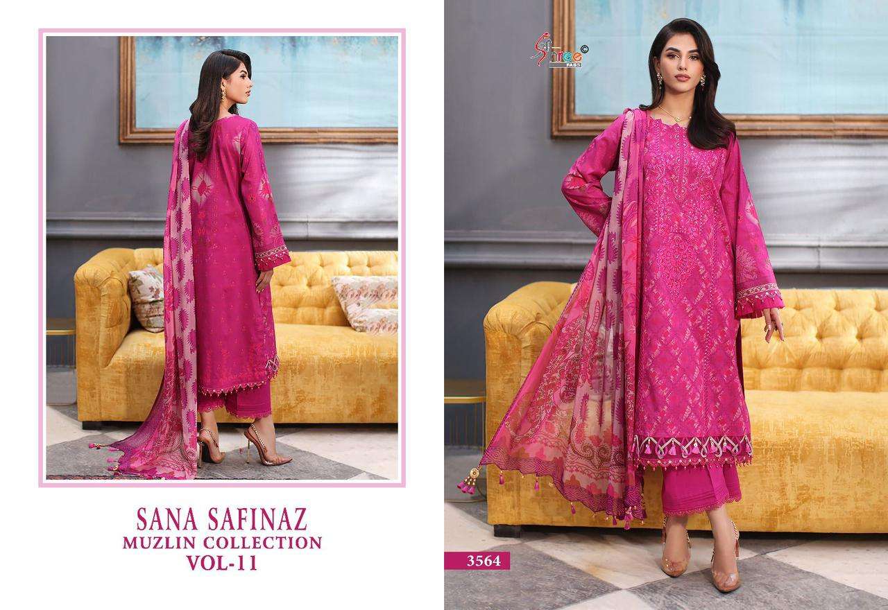 shree fabs sana safinaz muzlin collection vol 11 cotton elegant salwar suit with ciffon dupatt catalog