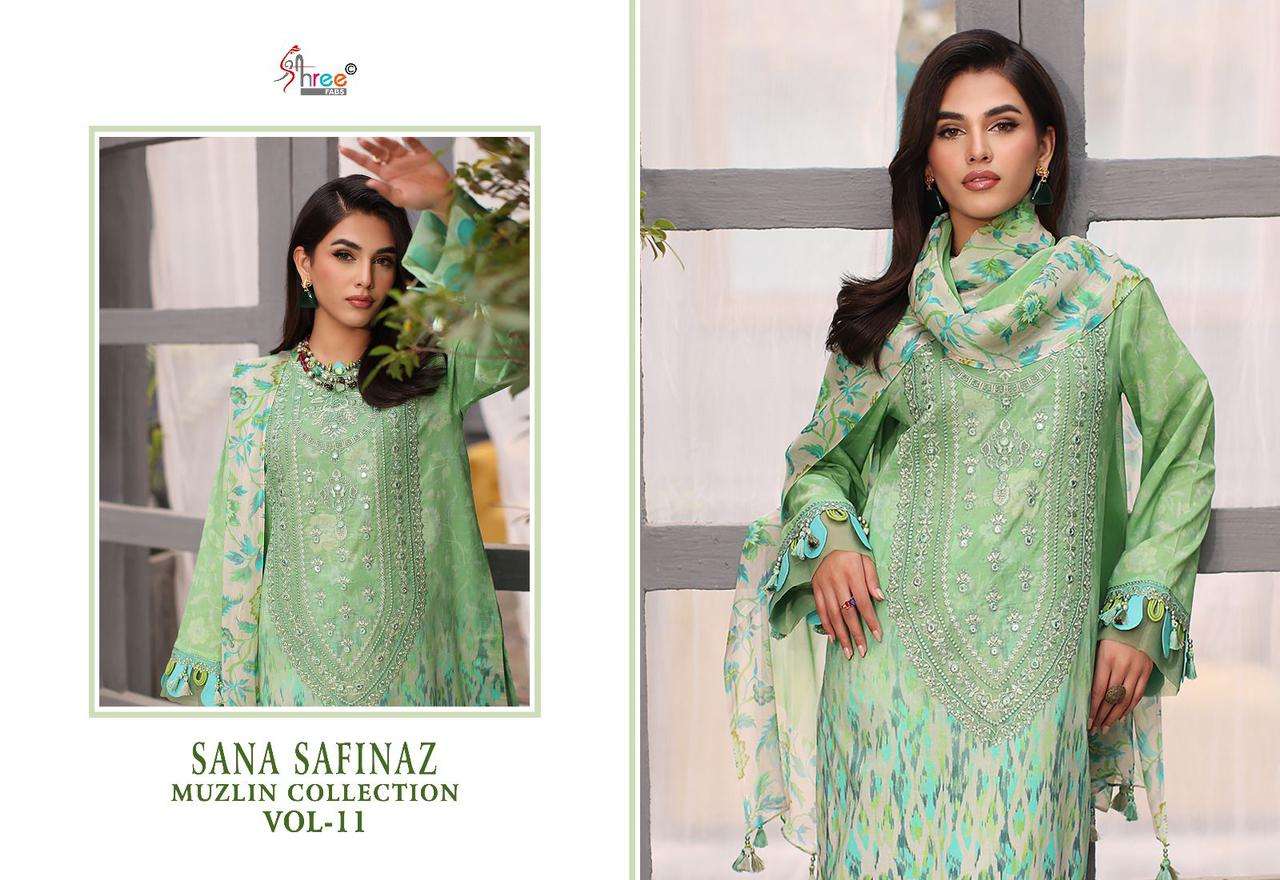 shree fabs sana safinaz muzlin collection vol 11 cotton elegant salwar suit with ciffon dupatt catalog