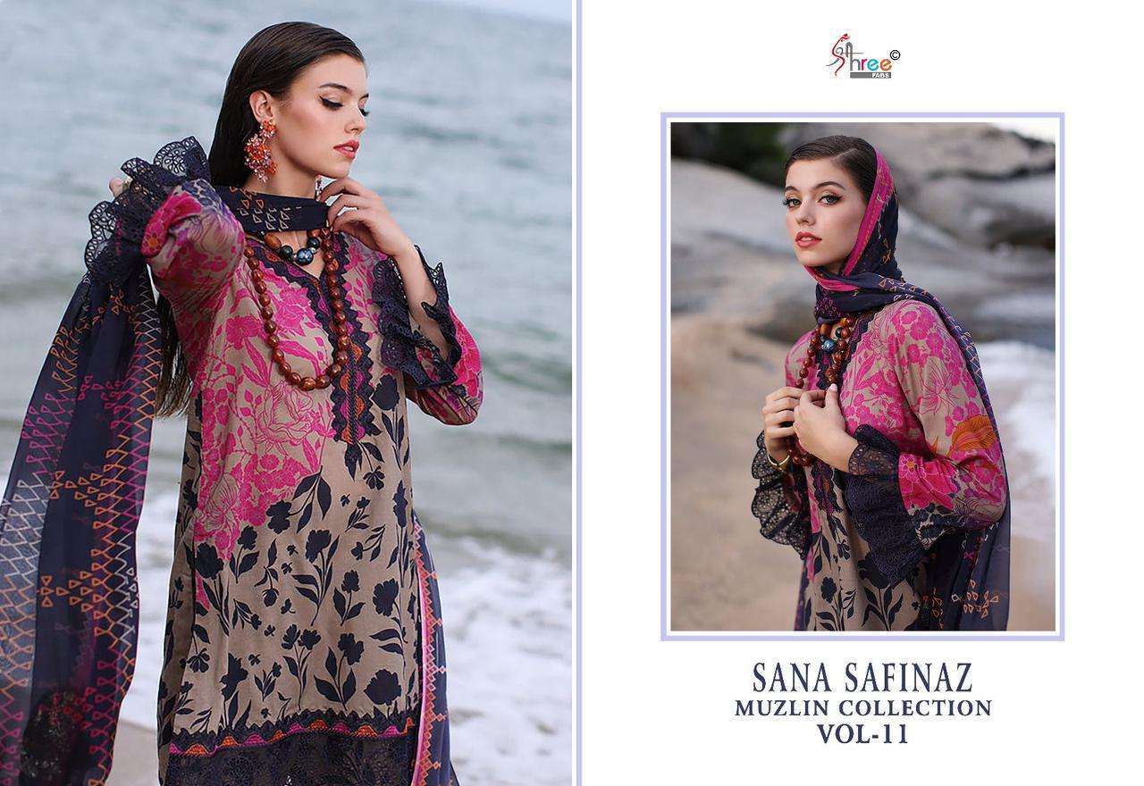 shree fabs sana safinaz muzlin collection vol 11 cotton elegant salwar suit with ciffon dupatt catalog